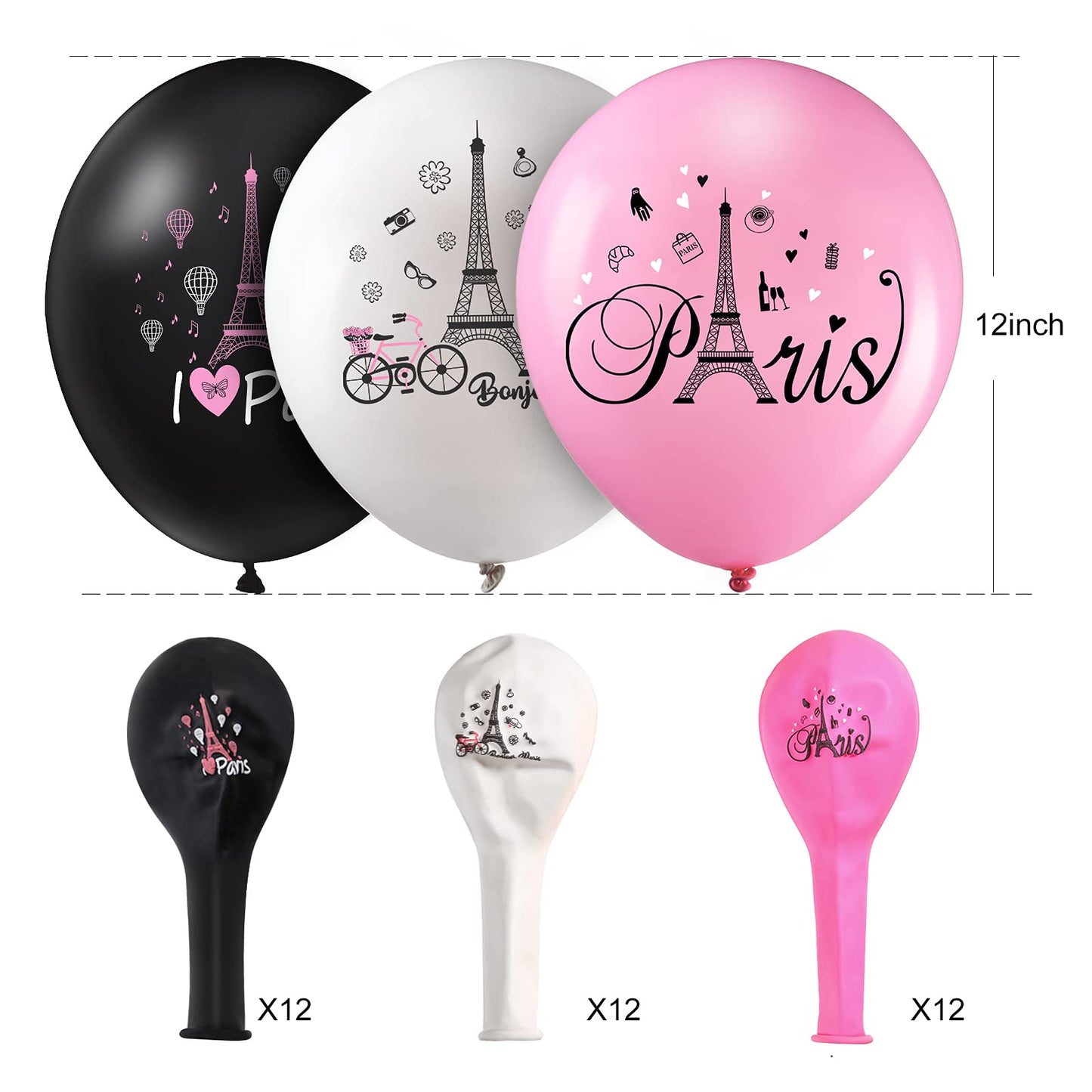 Sumind 36 Pieces Paris Balloons 12 Inch – Day in Paris Eiffel Tower Latex Party Decor