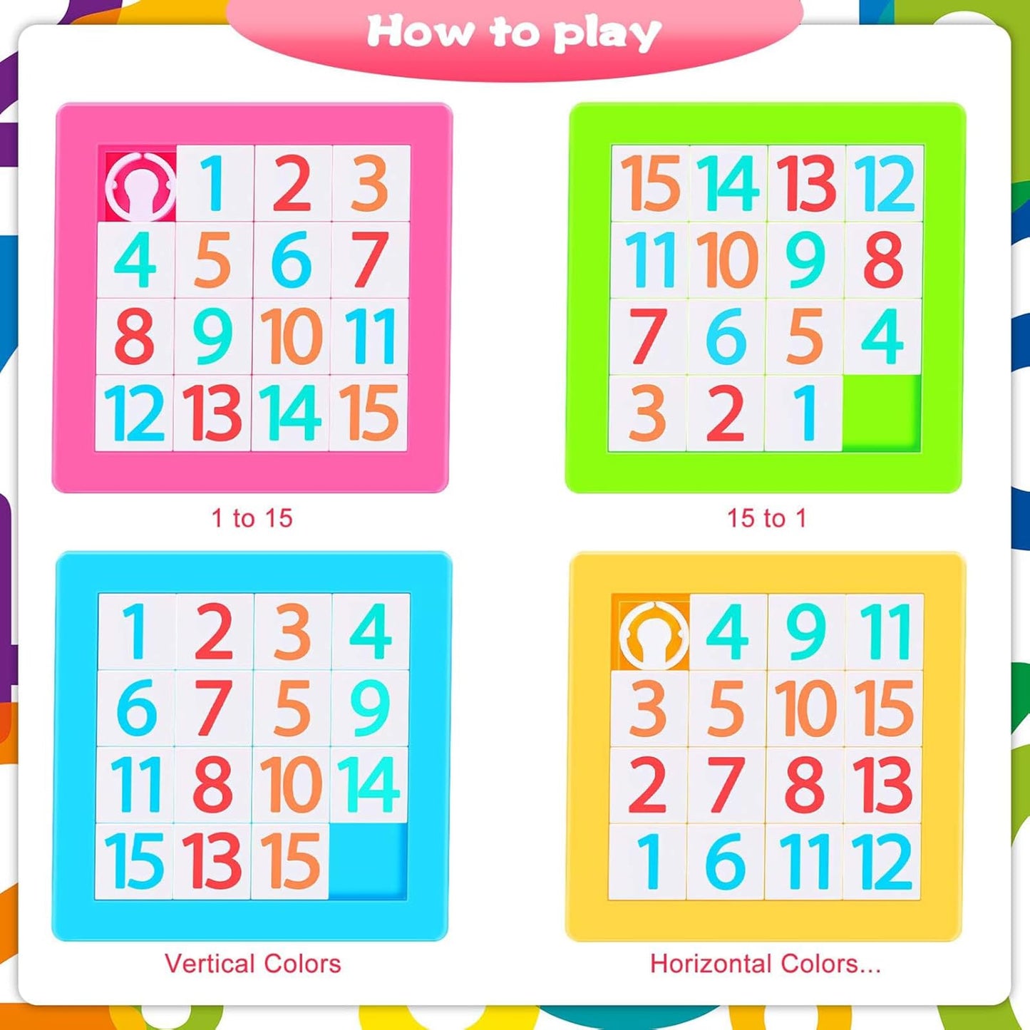 Sumind 8 Pieces Slide Puzzles for Kids | 15-Number Puzzle Slide Game | Colorful Plastic IQ Blocks