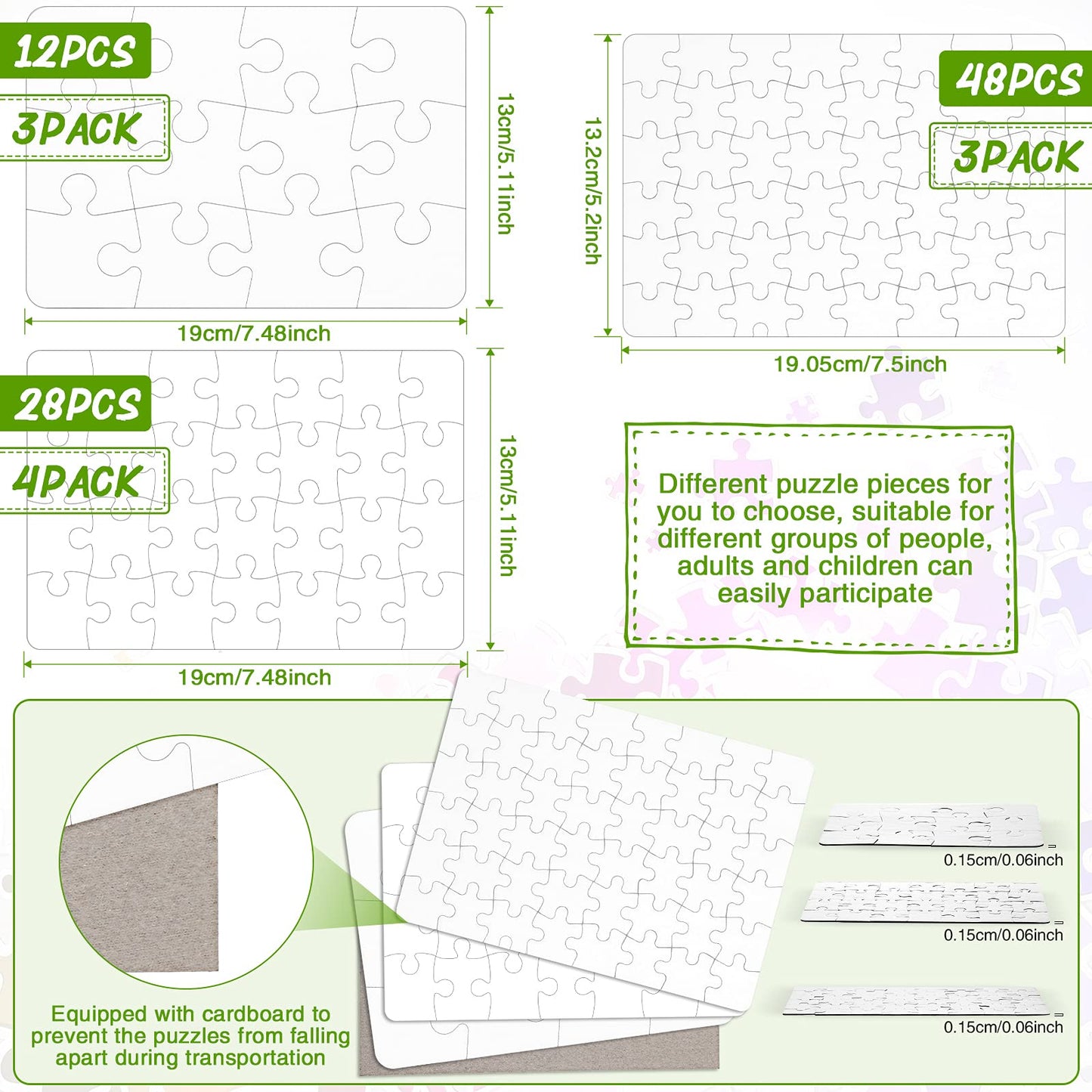 Sumind 10-Set Blank Sublimation Puzzle – DIY Rectangle Jigsaw Kit