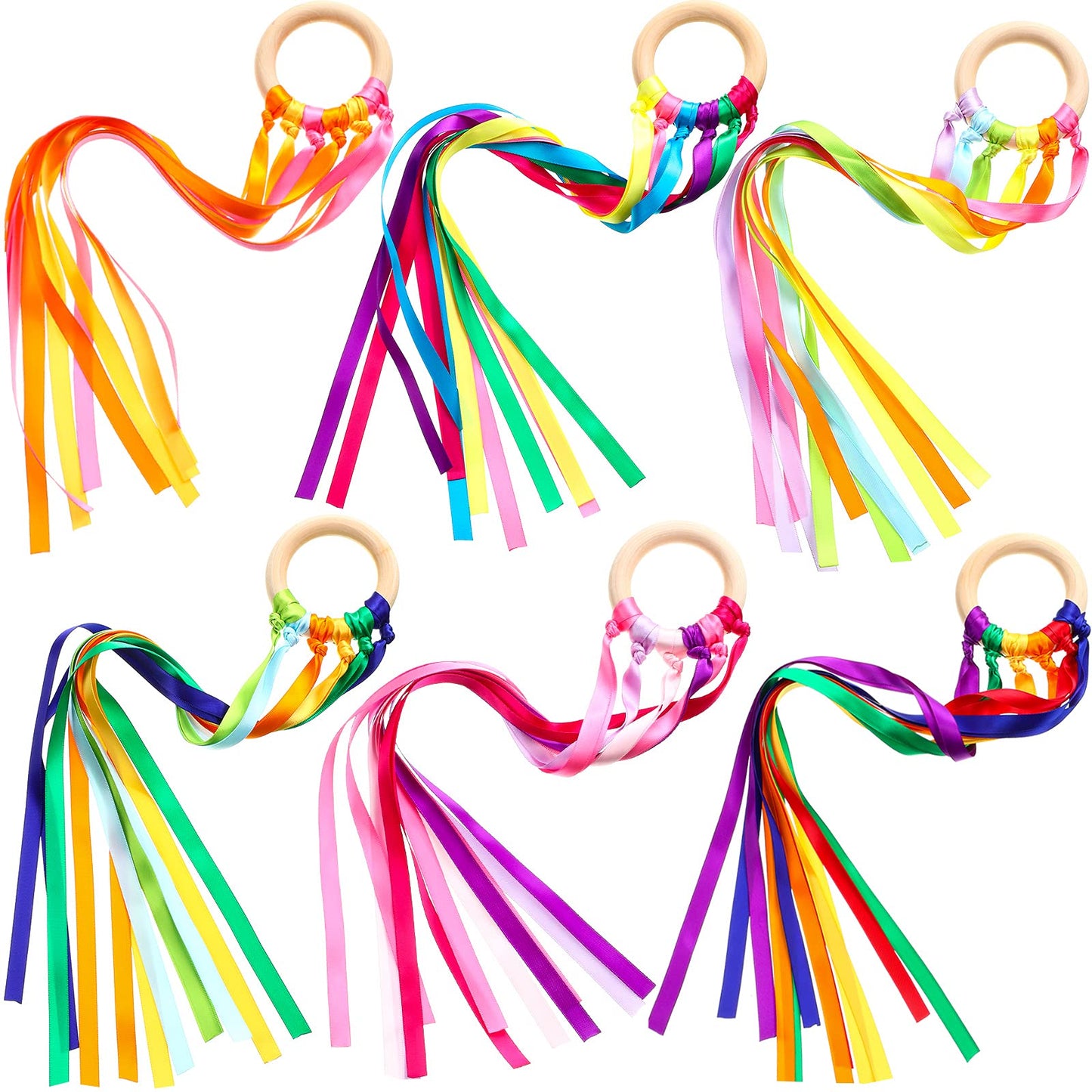 Sumind 6 Pcs Rainbow Ribbon Hand Kite Wands for Kids – Learning, Dance & Creative Play