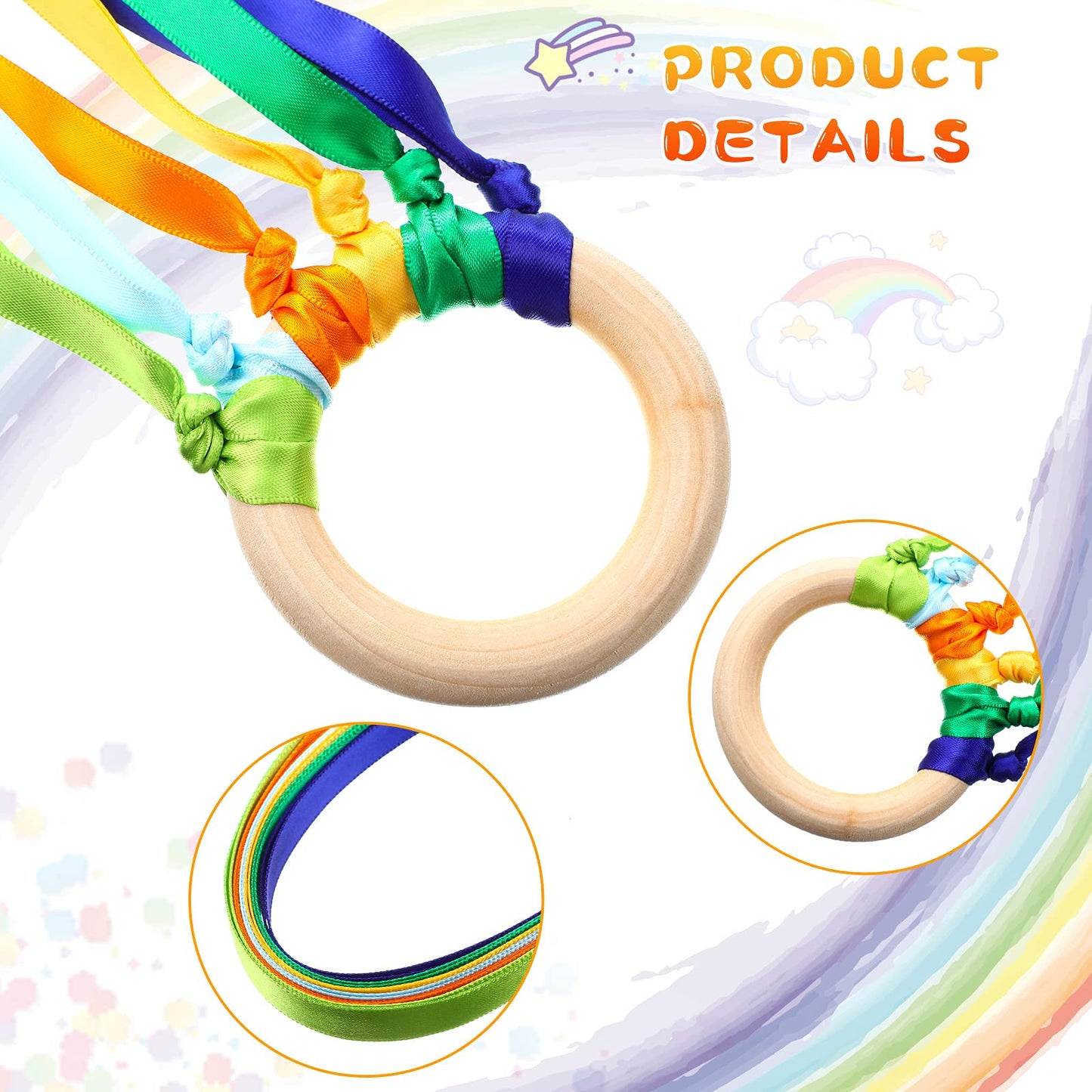 Sumind 6 Pcs Rainbow Ribbon Hand Kite Wands for Kids – Learning, Dance & Creative Play