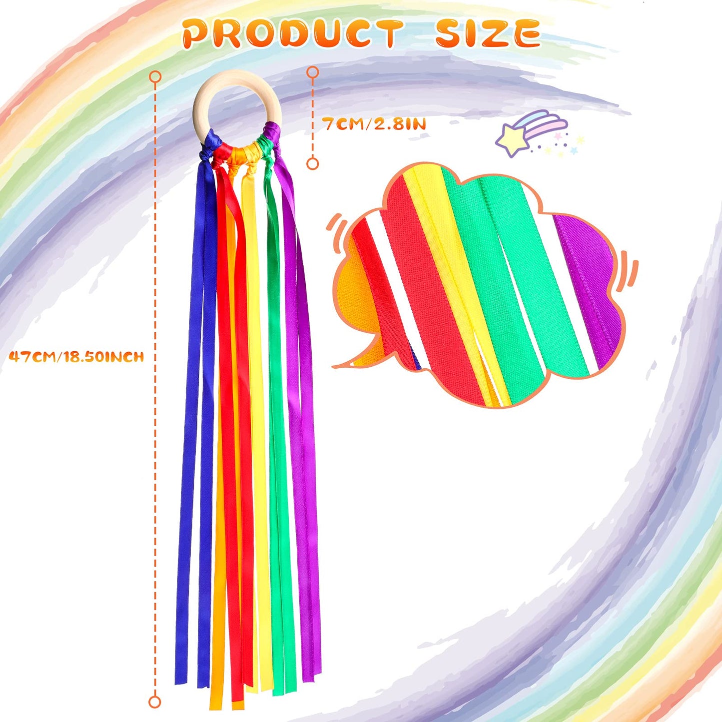 Sumind 6 Pcs Rainbow Ribbon Hand Kite Wands for Kids – Learning, Dance & Creative Play