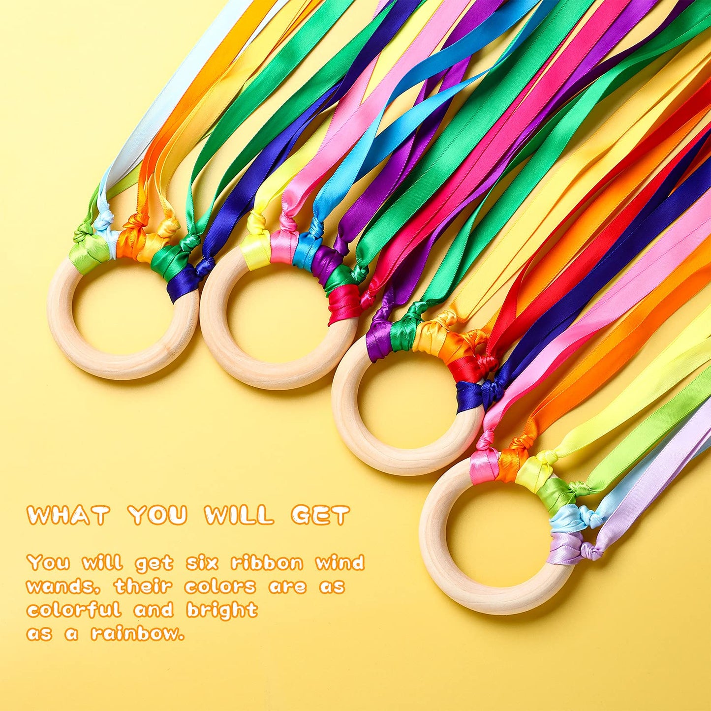 Sumind 6 Pcs Rainbow Ribbon Hand Kite Wands for Kids – Learning, Dance & Creative Play