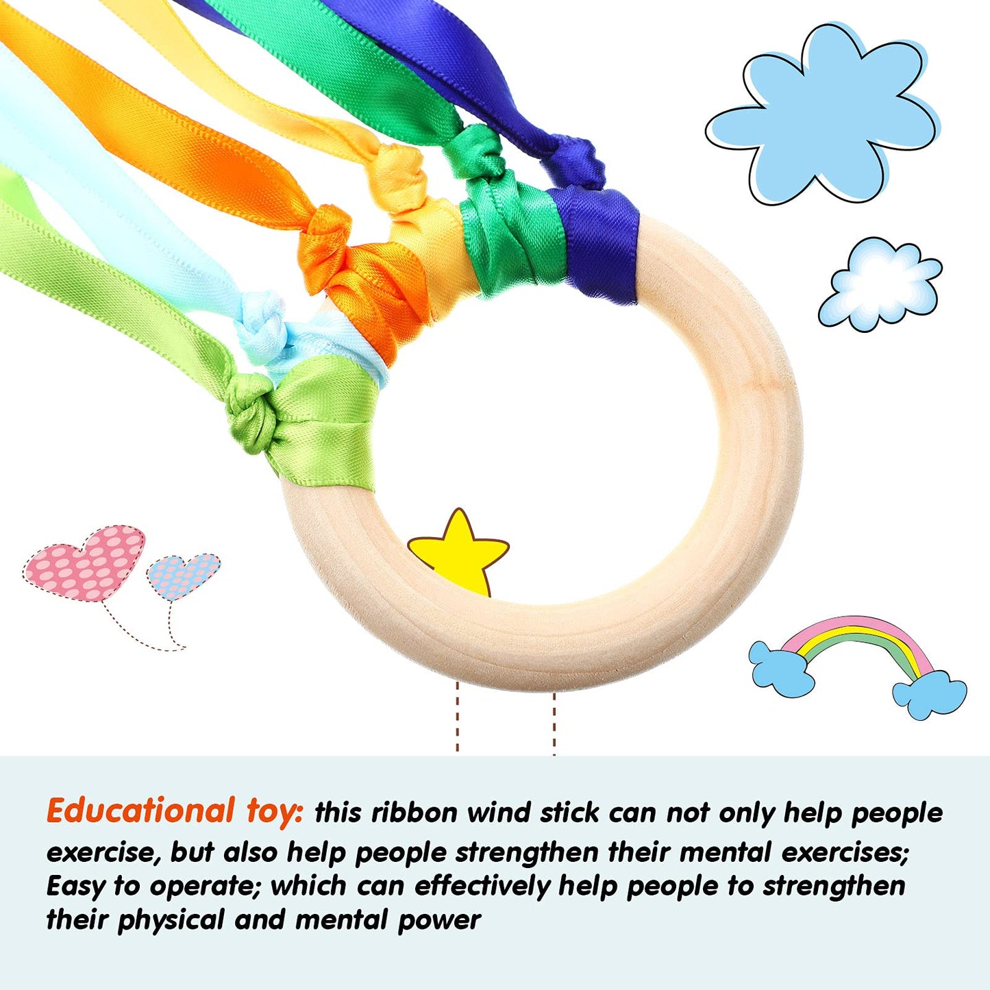 Sumind 6 Pcs Rainbow Ribbon Hand Kite Wands for Kids – Learning, Dance & Creative Play