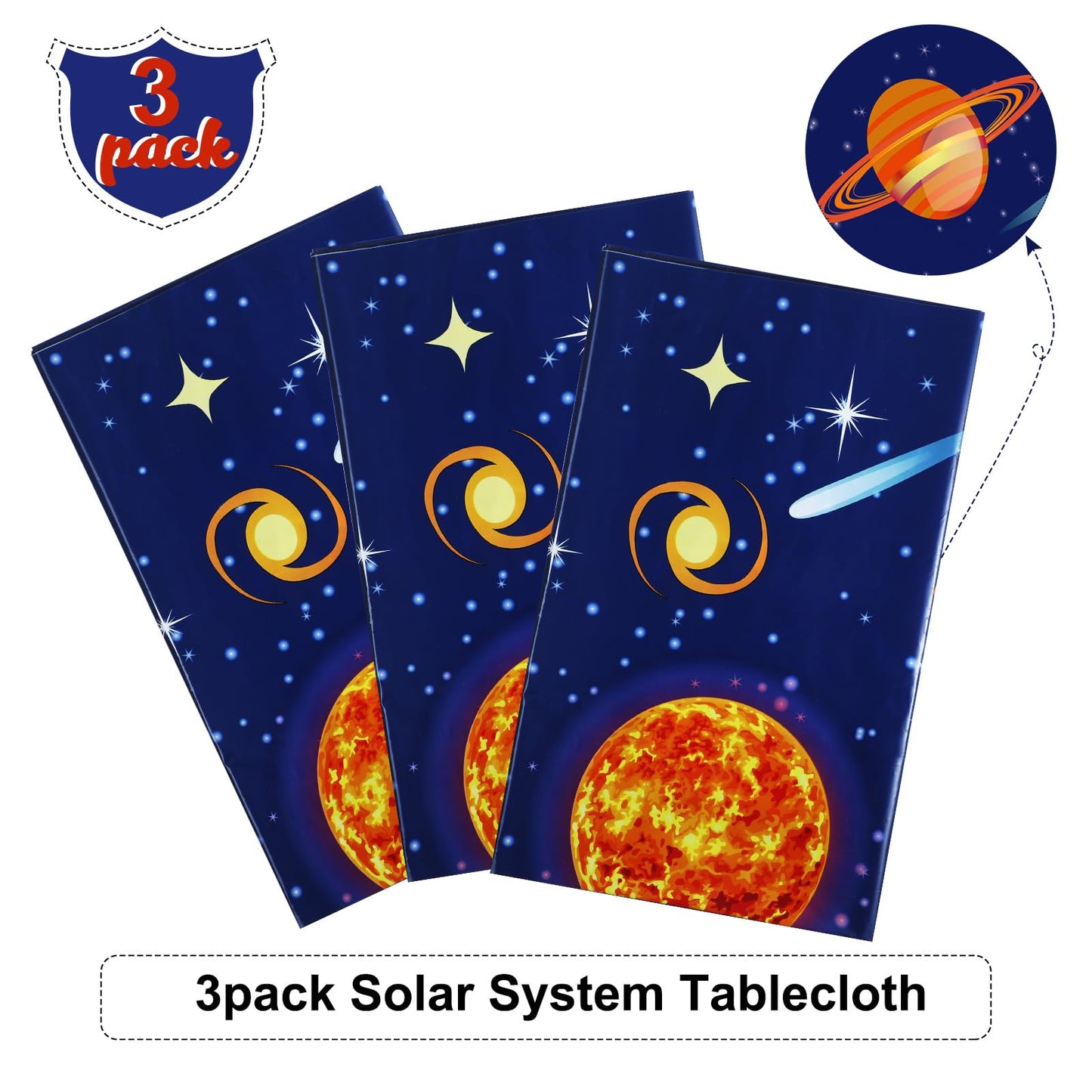 Sumind 3 Pieces Space Tablecloth Decorations – 54 x 108 Inches – Planet Design for Kids Space Theme Parties