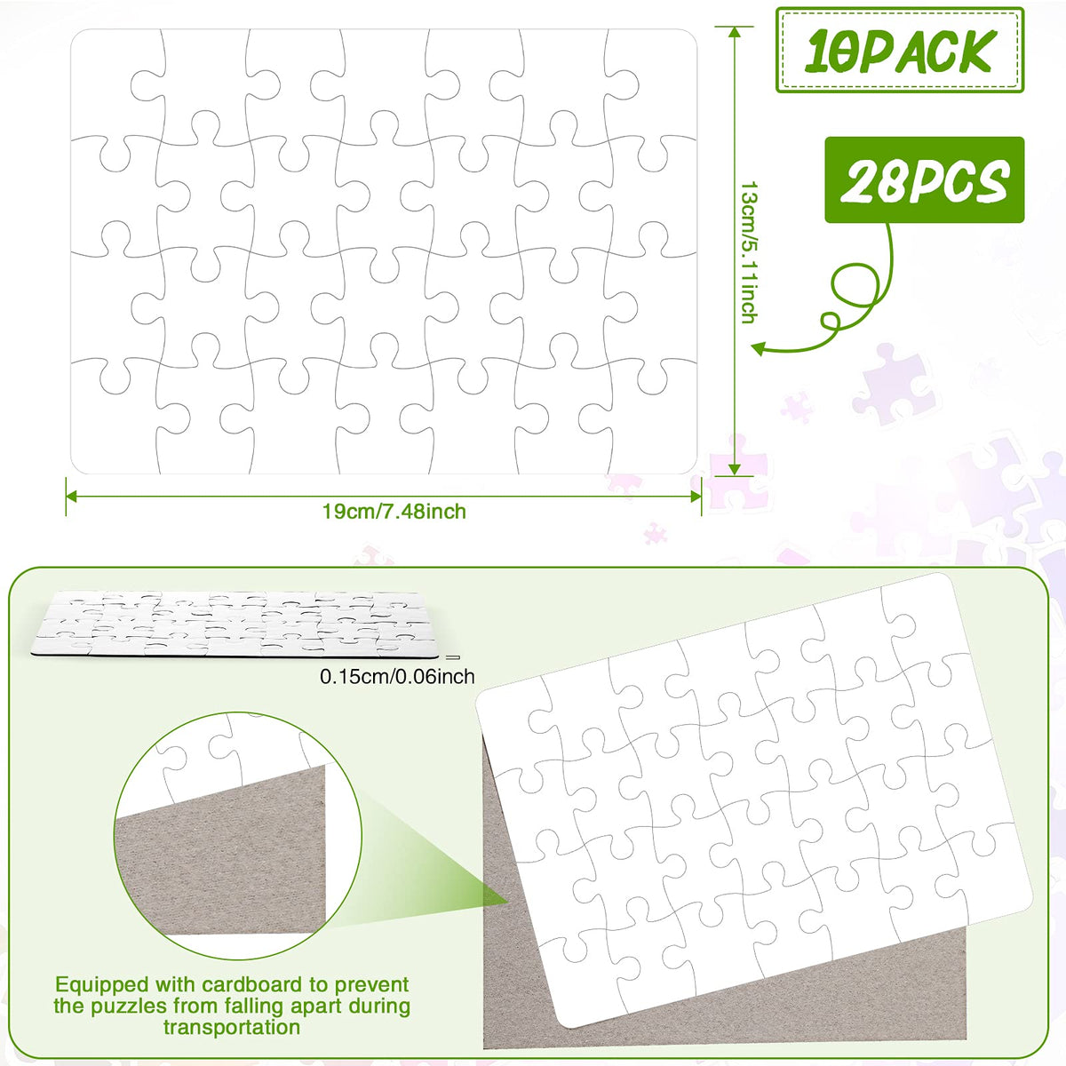 Sumind 10 Sets Blank Sublimation Puzzles – DIY Rectangle 7.5 x 5.1 in, Heat Transfer Gift Set (A5-28 Rectangle)
