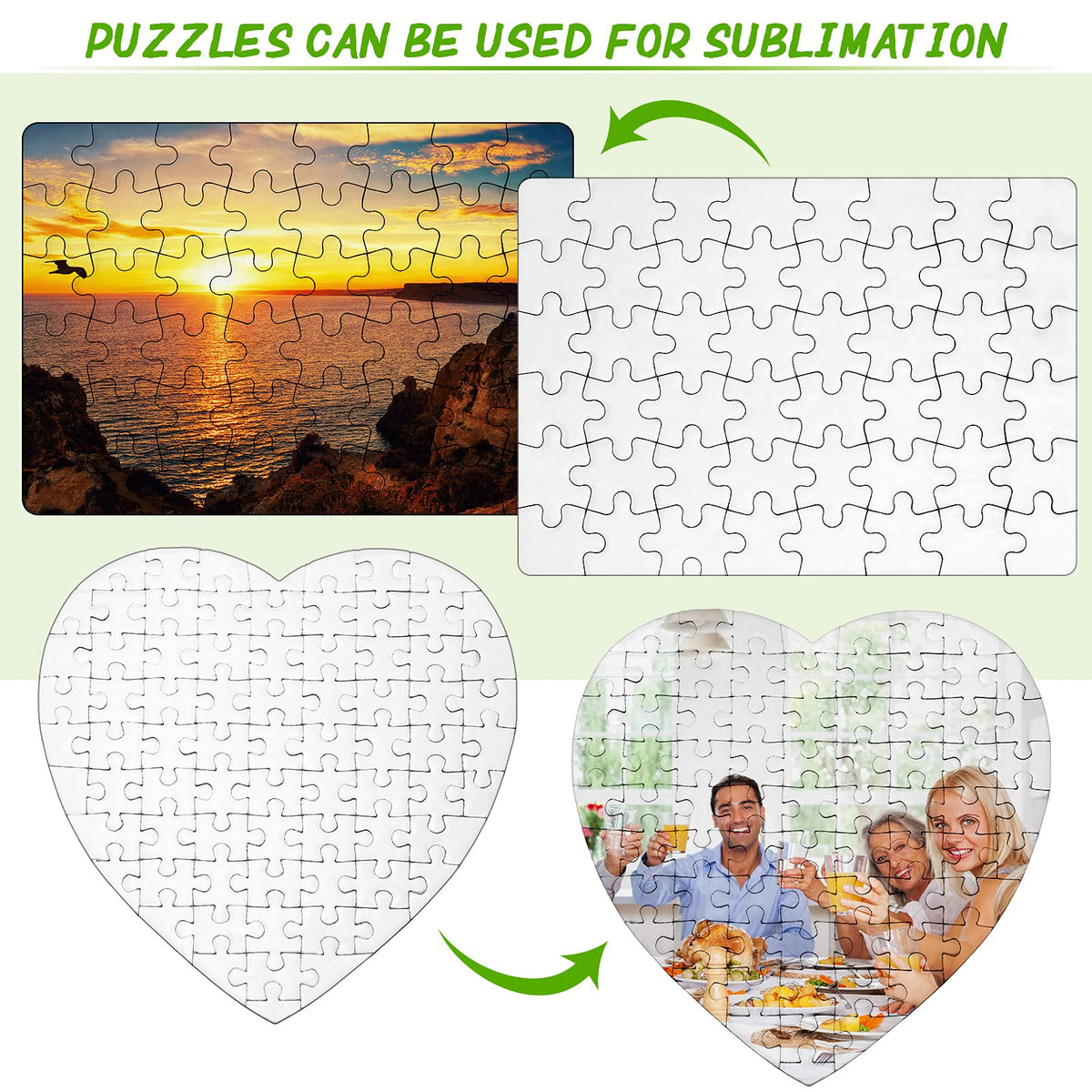 Sumind 10 Sets Blank Sublimation Puzzles – Rectangle A5 48 Pieces & Heart Shaped 75 Pieces for DIY Gifts