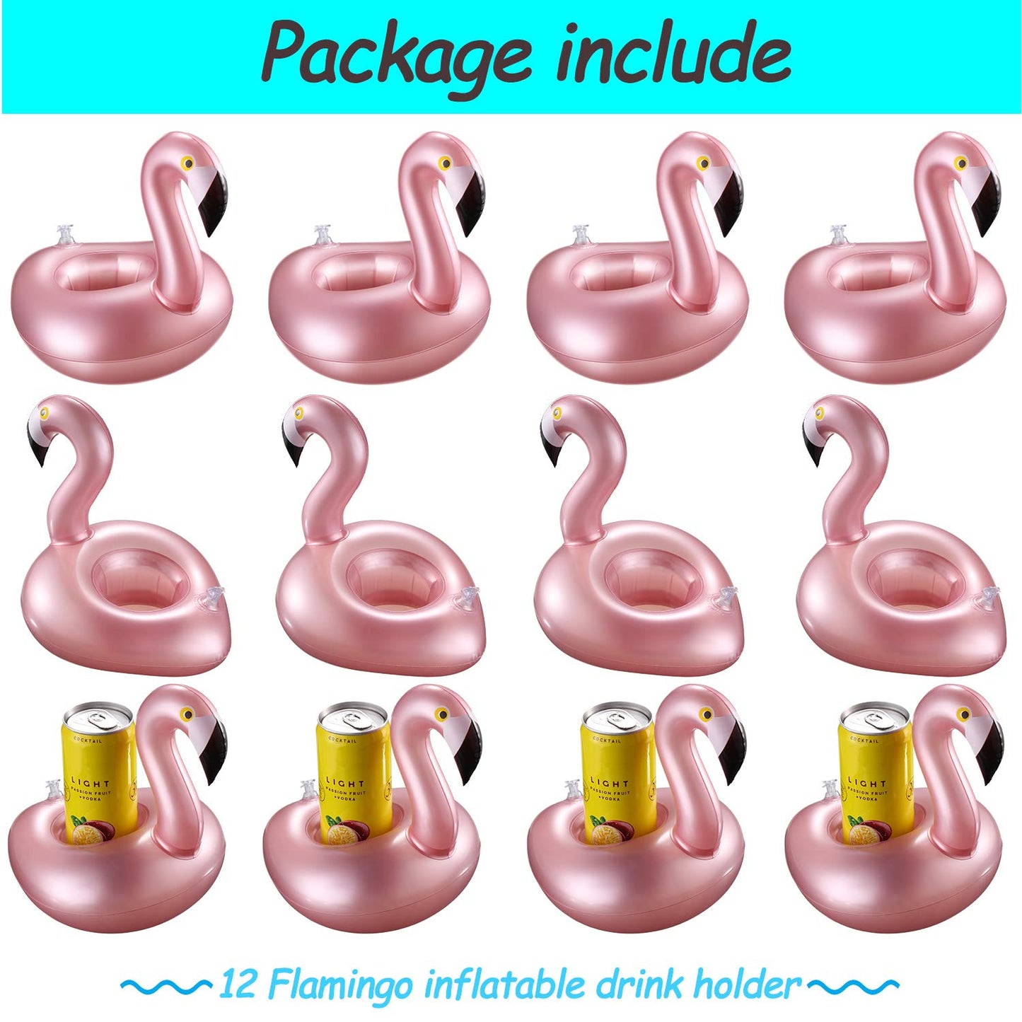 Sumind 12-Piece Flamingo Inflatable Drink Holders – Pool Cup Floats for Summer Parties