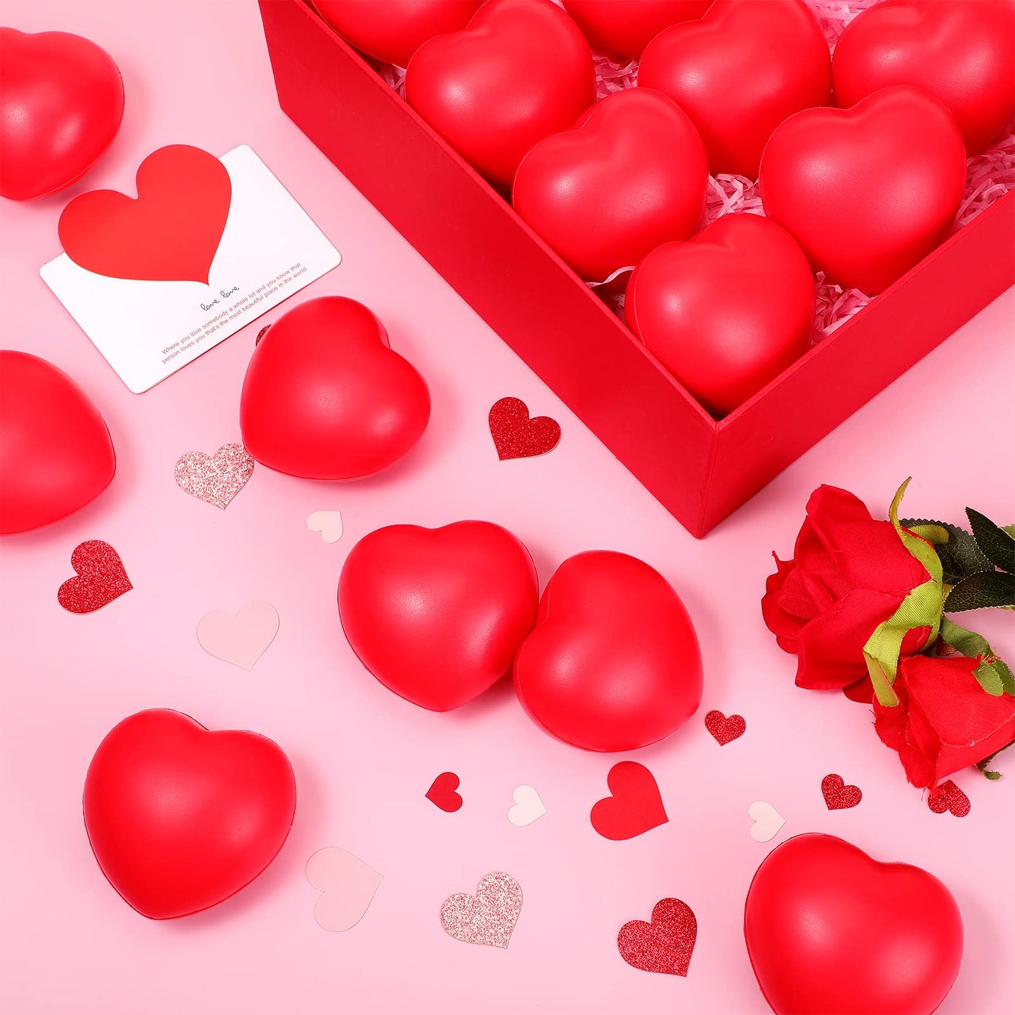 Sumind 36 Pcs Heart Stress Balls - 2.75-Inch Red PU Foam for Valentine's Day Party Favors