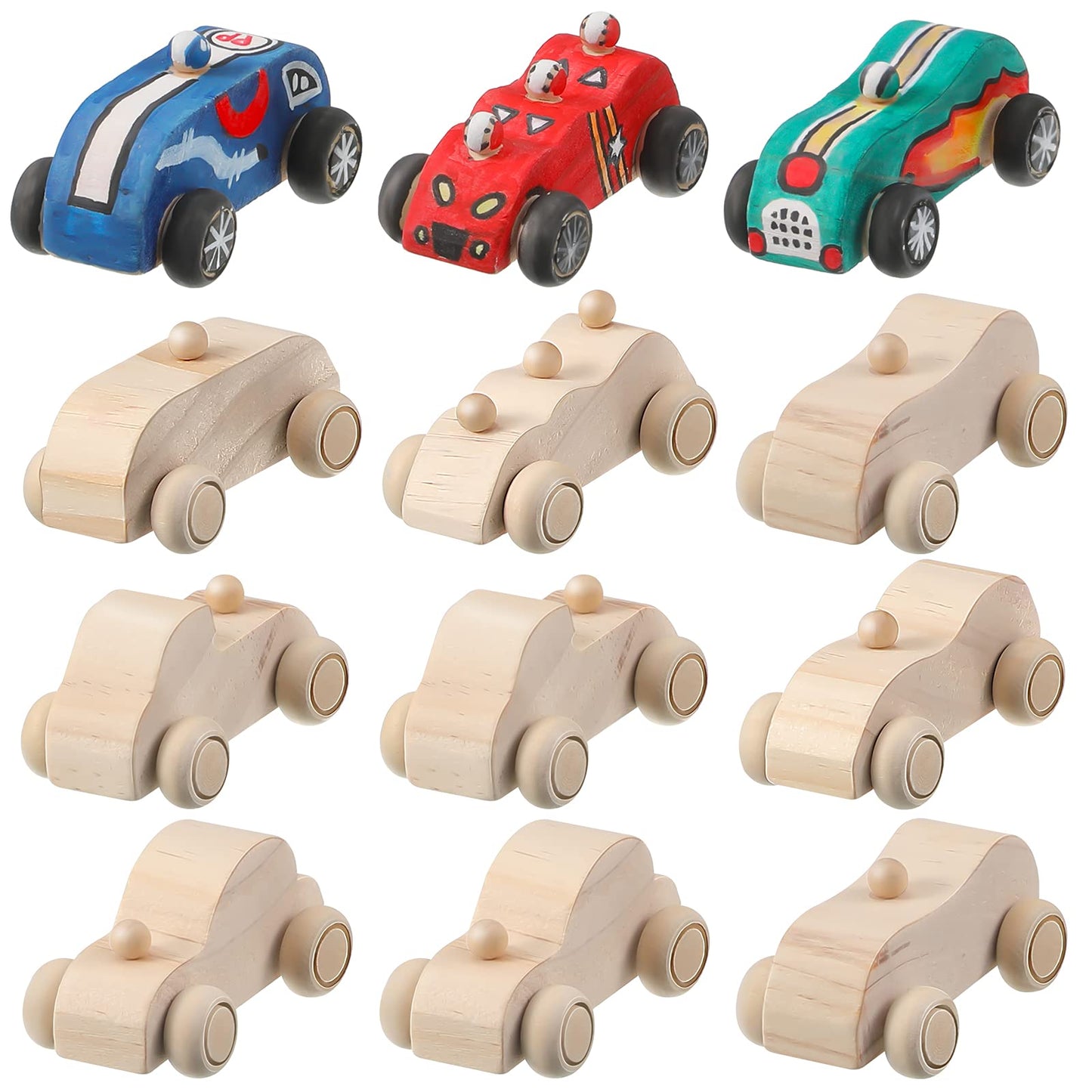 Sumind 12-Piece Wood DIY Car Toys — Unfinished Wooden Cars for Home Craft & Family Time
