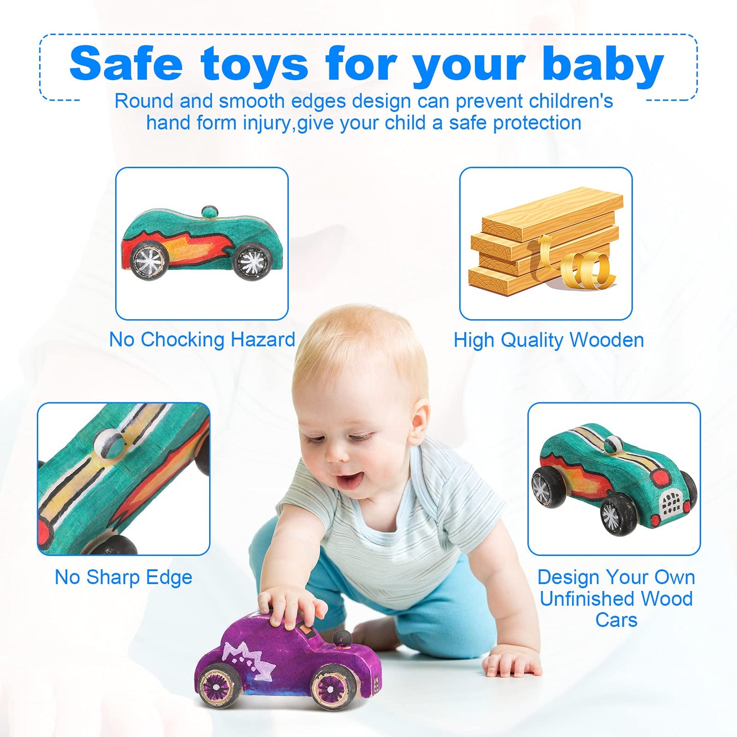 Sumind 12-Piece Wood DIY Car Toys — Unfinished Wooden Cars for Home Craft & Family Time