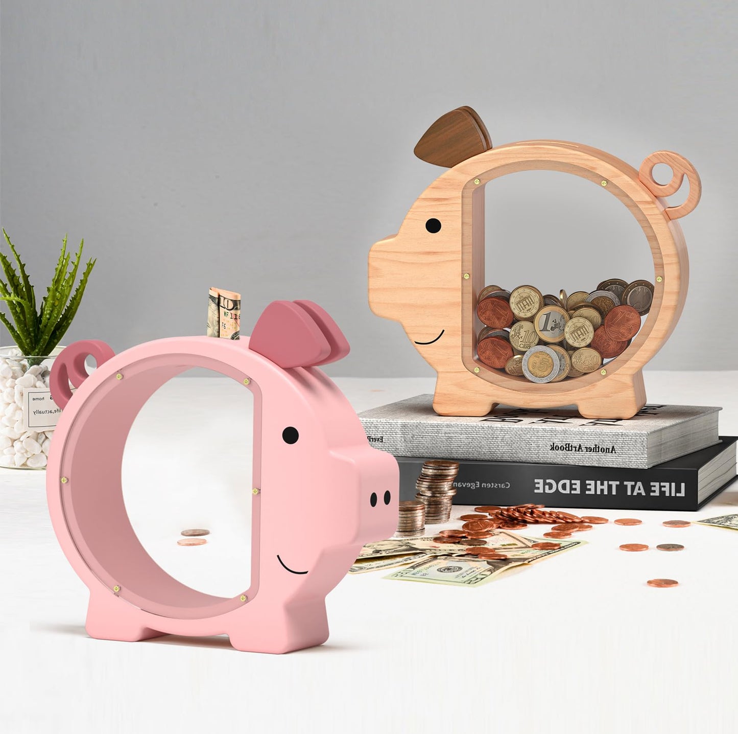 Summidate Wooden Piggy Bank for Kids – Large Durable Money Box