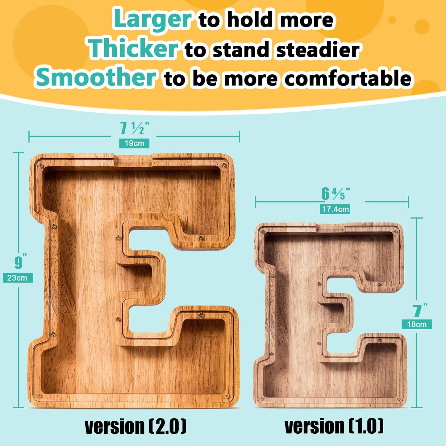SummiDate Wooden Letter Piggy Bank for Kids – Personalized Alphabet Savings Box