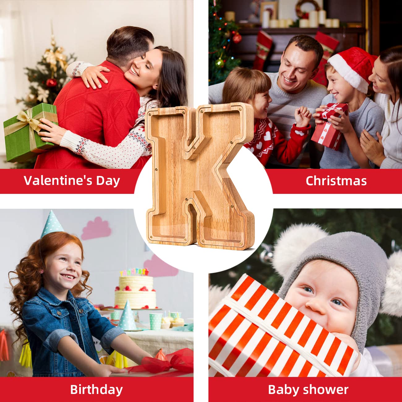 SummiDate Wooden Letter Piggy Bank for Kids — Personalized Initial Money Box