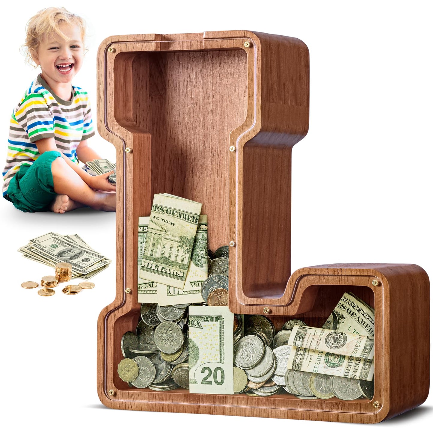 Summidate Large Wooden Alphabet Piggy Bank (A-Z) – Personalize with Laser Engraving