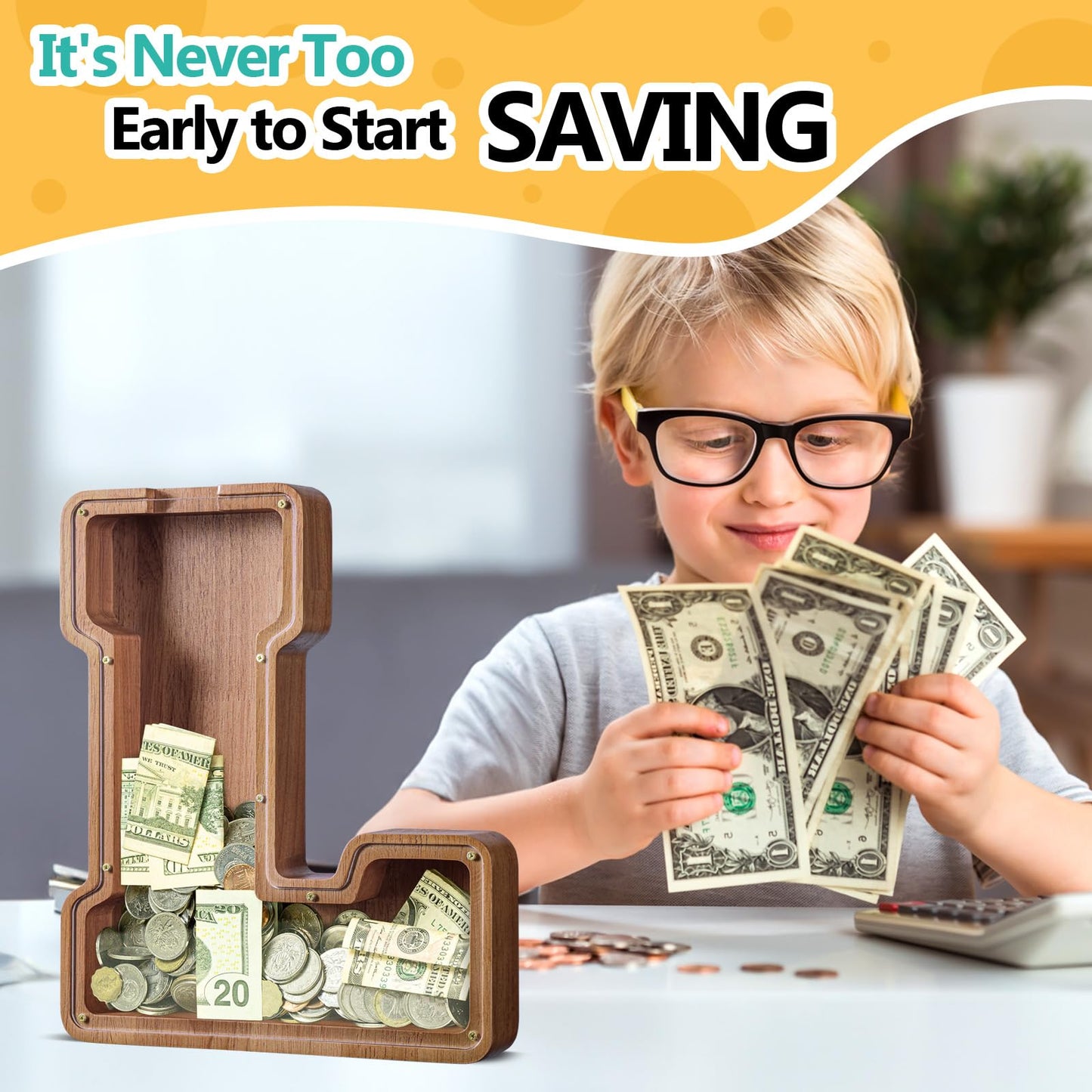 Summidate Large Wooden Alphabet Piggy Bank (A-Z) – Personalize with Laser Engraving