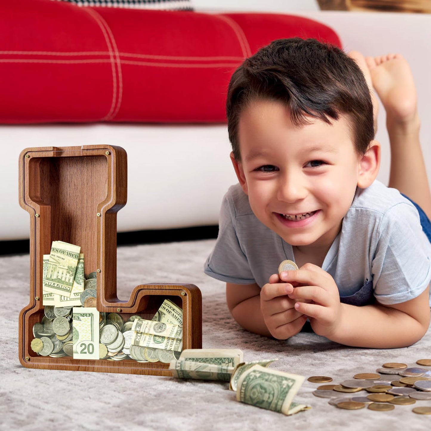 Summidate Large Wooden Alphabet Piggy Bank (A-Z) – Personalize with Laser Engraving