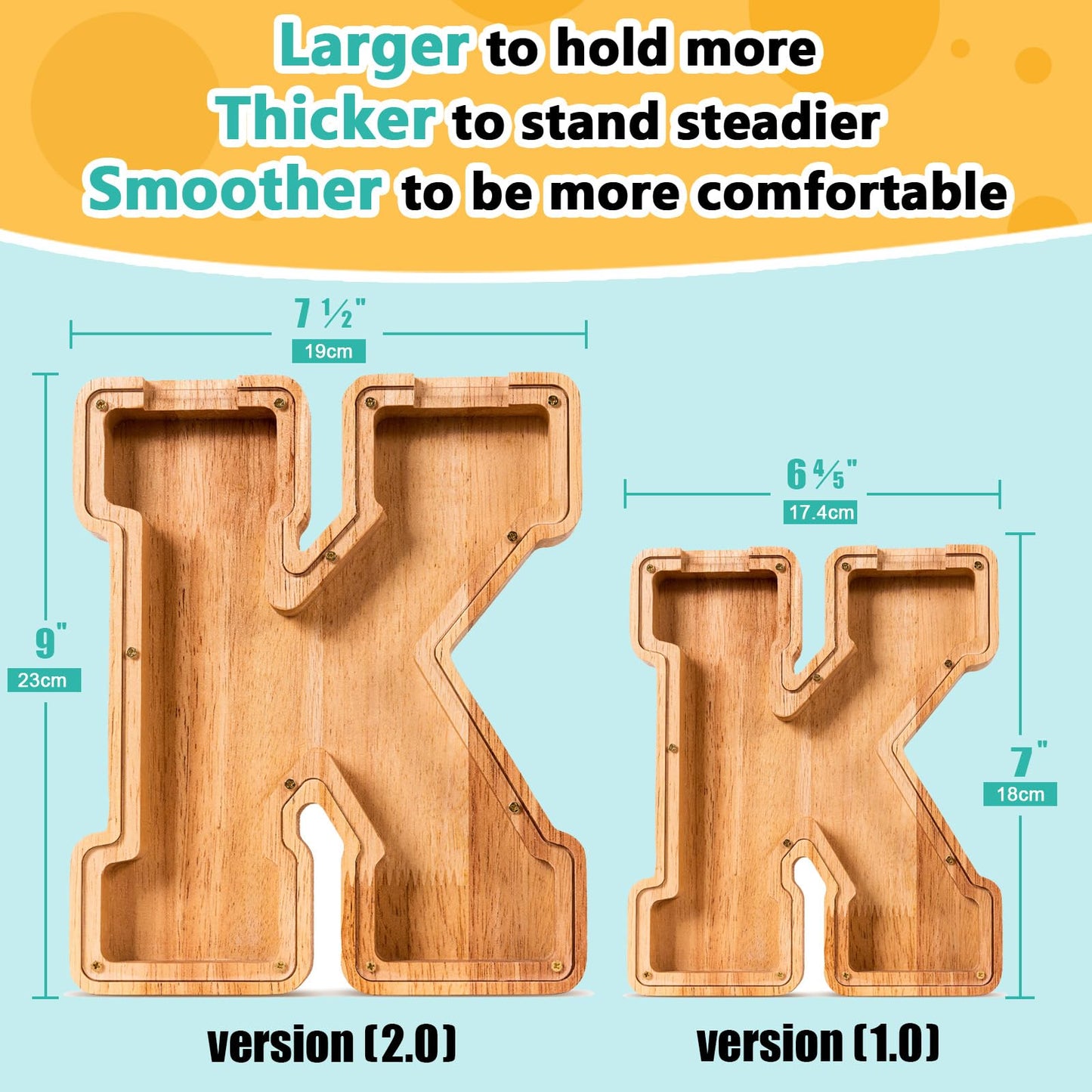 SummiDate Wooden Letter Piggy Bank for Kids – Personalized Alphabet Coin Bank (K)