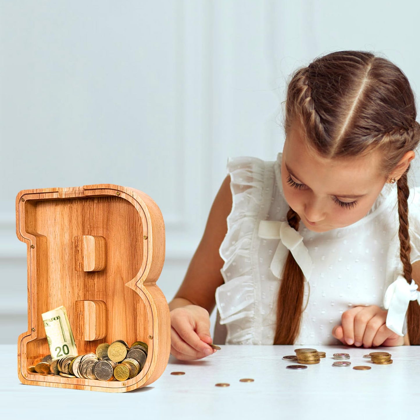 SummiDate Wooden Letter Piggy Bank for Kids – Personalized Initial Money Box