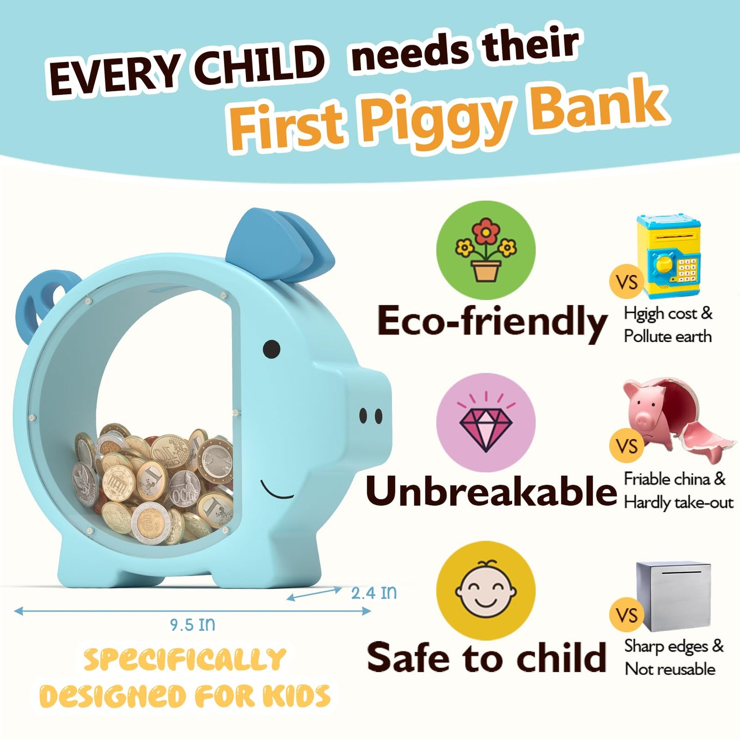 Summidate Wooden Piggy Bank – Classic Design with Transparent Progress
