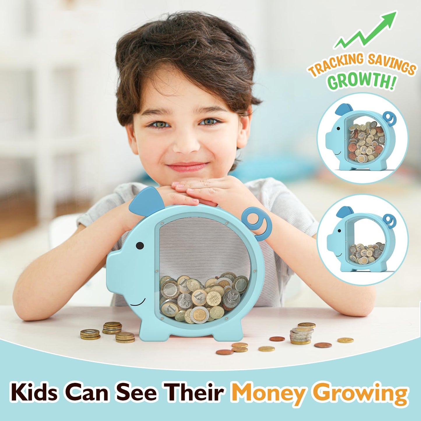 Summidate Wooden Piggy Bank – Classic Design with Transparent Progress