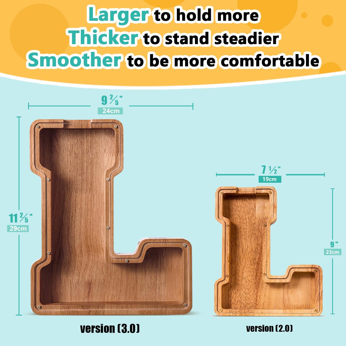 Summidate Large Wooden Alphabet Piggy Bank (A-Z) – Personalize with Laser Engraving
