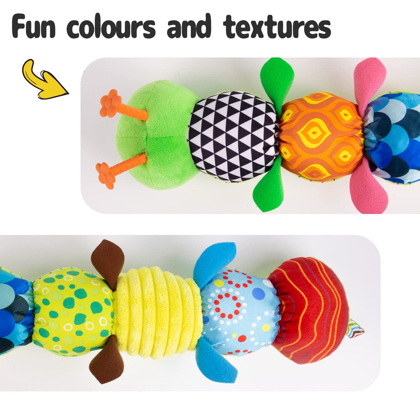 Sumobaby Infant Musical Caterpillar Toy – 3-in-1 Rattle, Crinkle & Textures (0-12 Months)