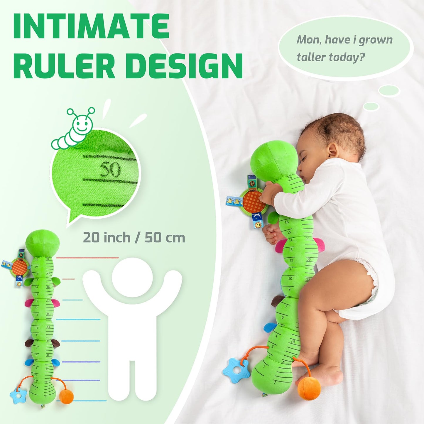 Sumobaby Baby Toys 0-6 & 6-12 Months – Music Caterpillar Plush with Mirror, Pull String & Crinkle Rattle (Green-Leaf)