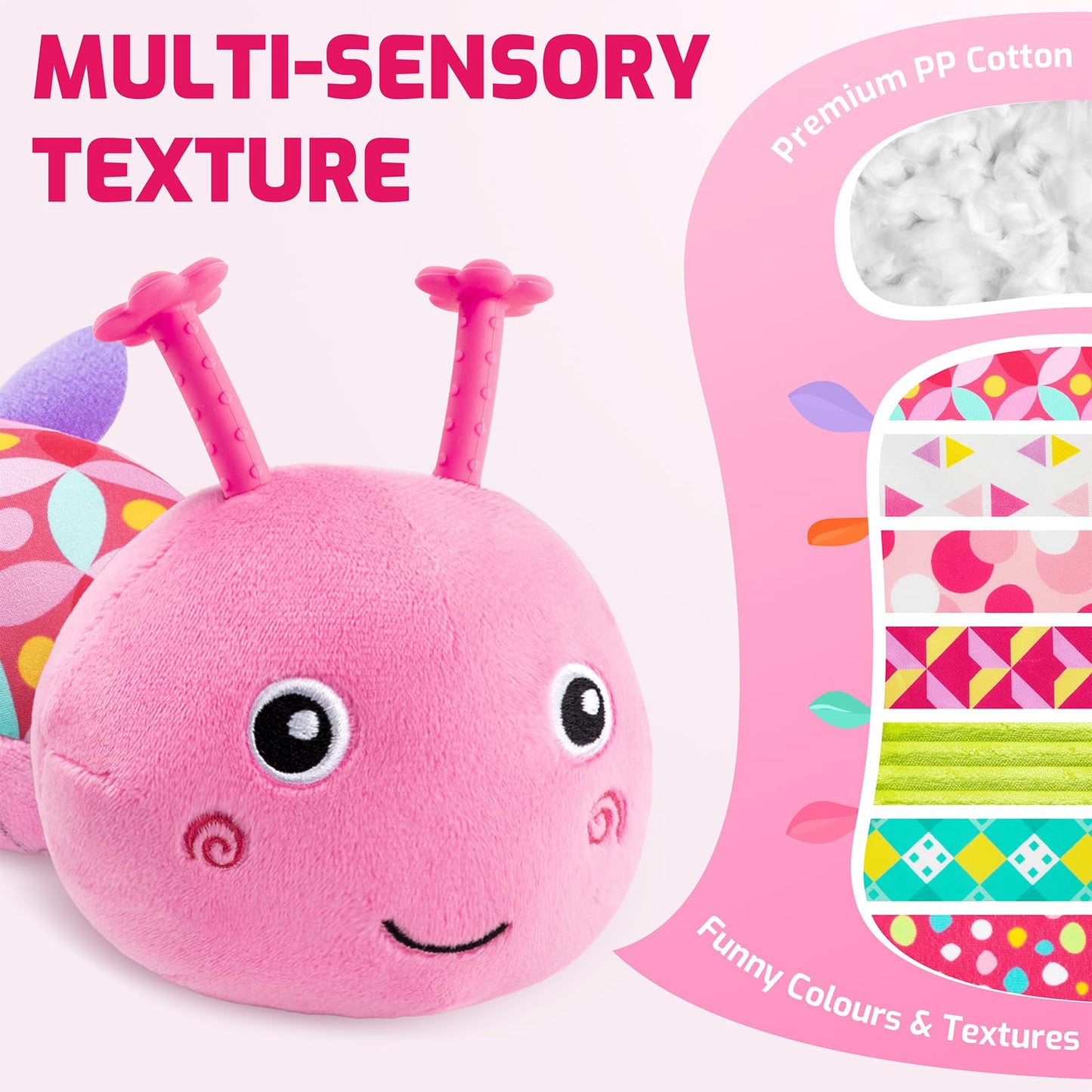 Sumobaby Infant Musical Caterpillar Toy (Pink) – 4-in-1 Sensory Plush for 0-12 Months