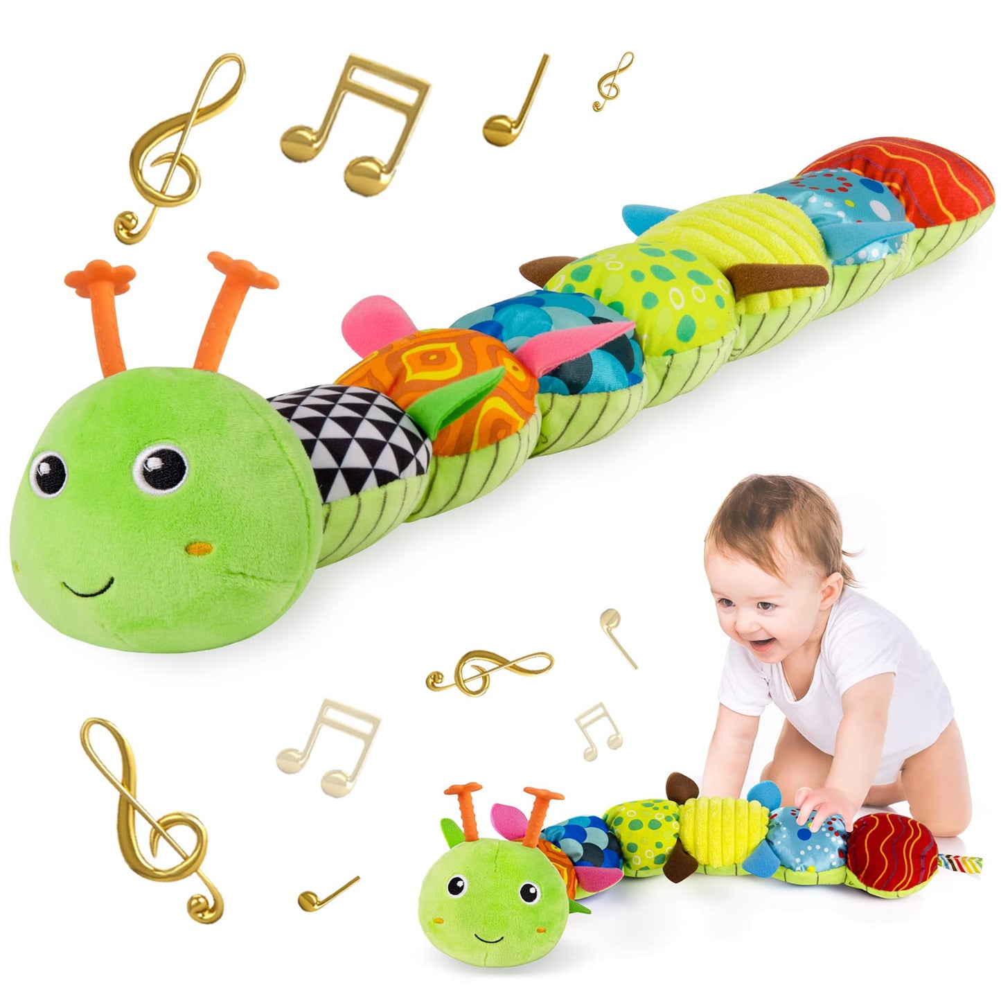 Sumobaby Infant Musical Caterpillar Toy – 3-in-1 Rattle, Crinkle & Textures (0-12 Months)