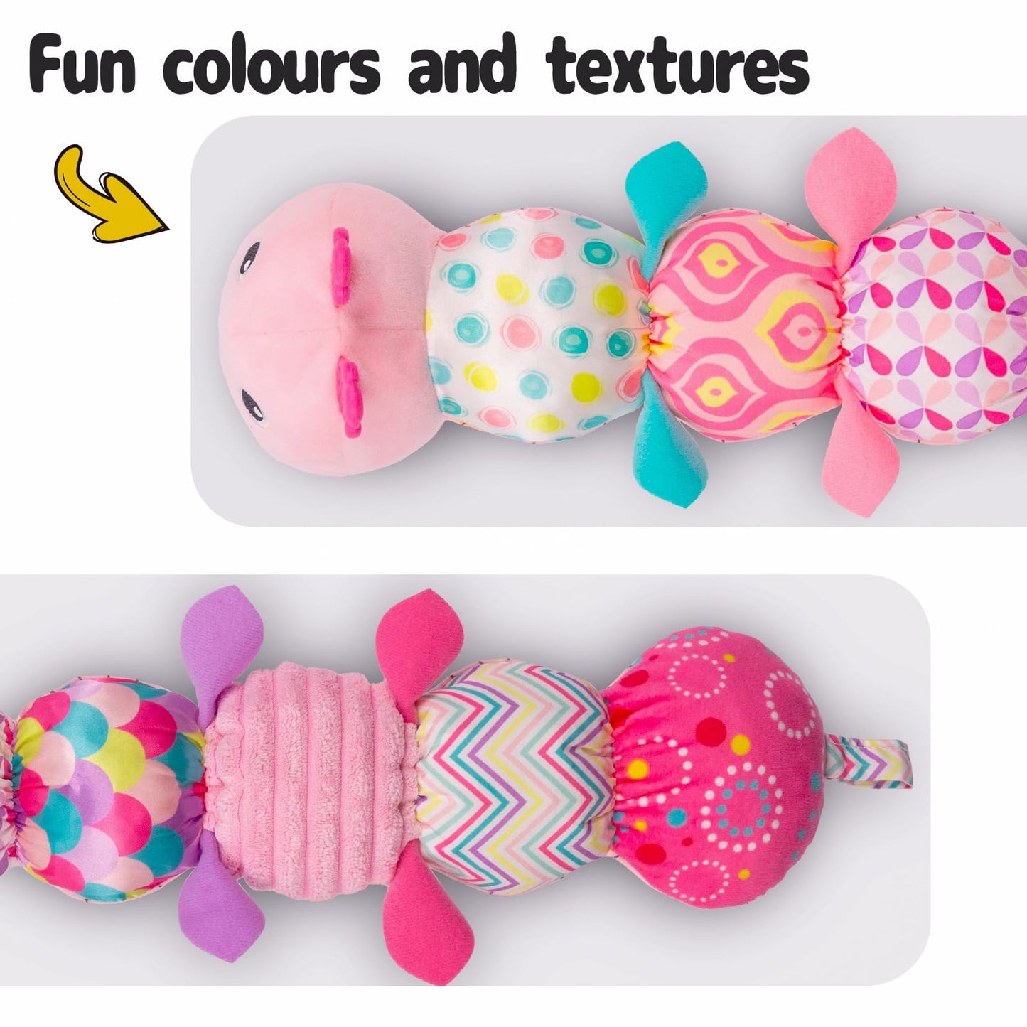 Sumobaby Caterpillar Musical Toy – 3-in-1 Soft Baby Activity Toy for Tummy Time (Pink)