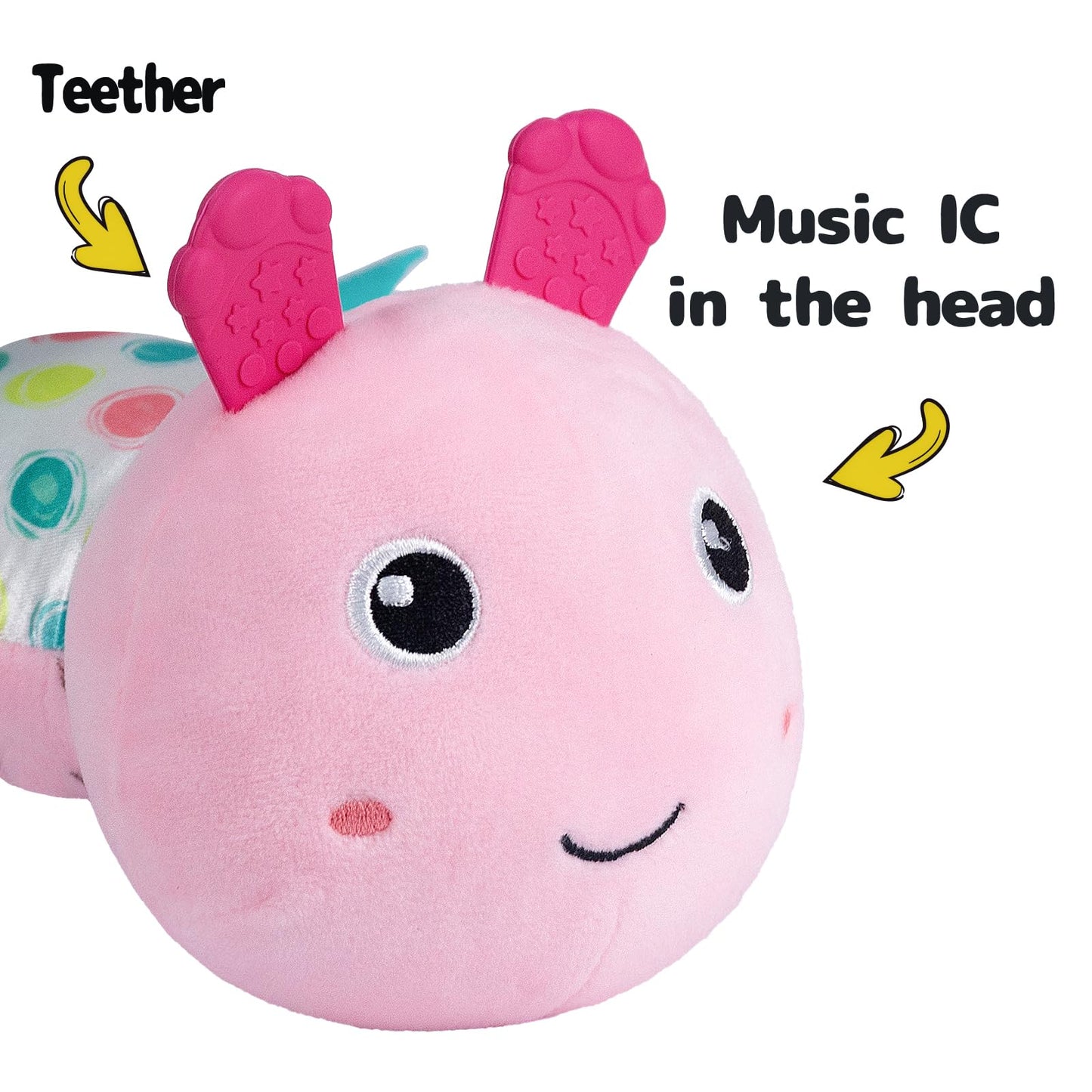 Sumobaby Caterpillar Musical Toy – 3-in-1 Soft Baby Activity Toy for Tummy Time (Pink)