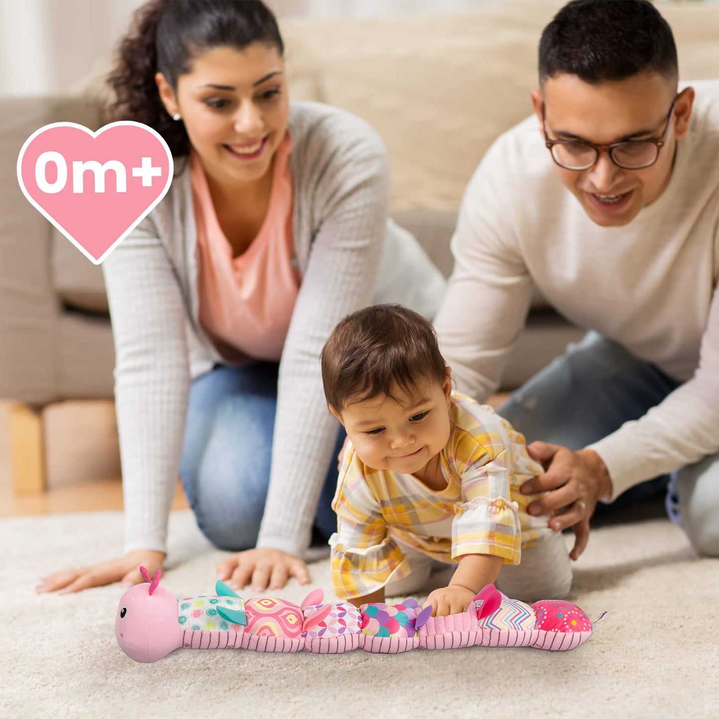 Sumobaby Caterpillar Musical Toy – 3-in-1 Soft Baby Activity Toy for Tummy Time (Pink)