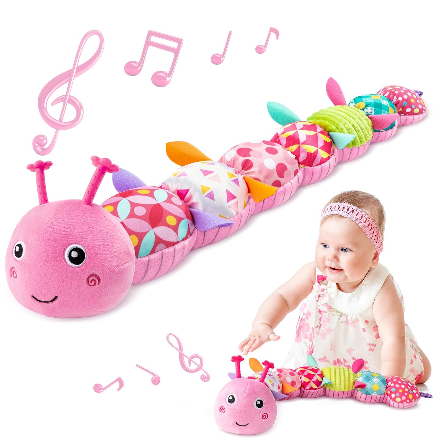 Sumobaby Infant Musical Caterpillar Toy (Pink) – 4-in-1 Sensory Plush for 0-12 Months