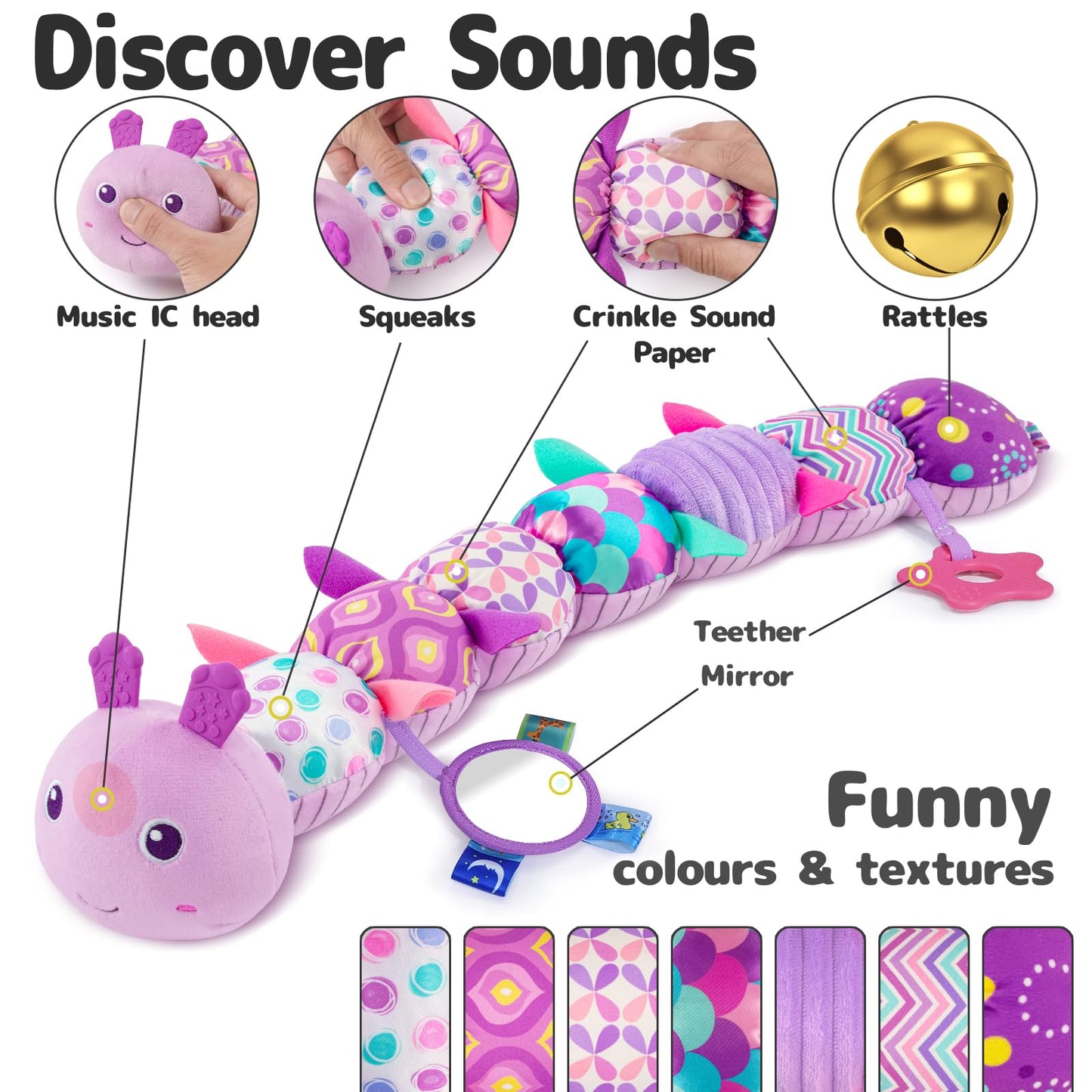Sumobaby Infant Musical Caterpillar Toy – 5-in-1 Sensory Plush for Babies 0-12 Months