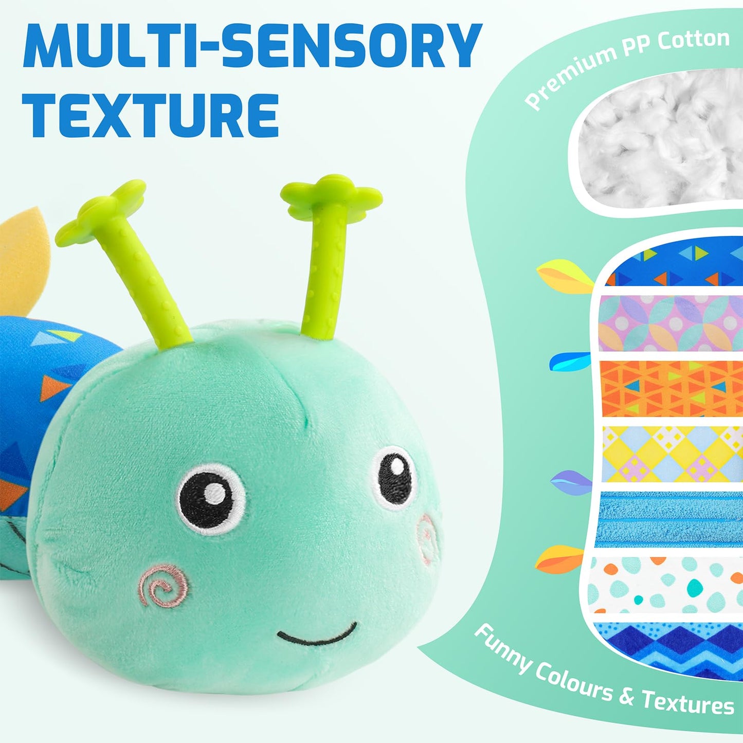 Sumobaby Musical Caterpillar Baby Toys - 3-in-1 Teether, Rattle & Crinkle | 0-12 Months