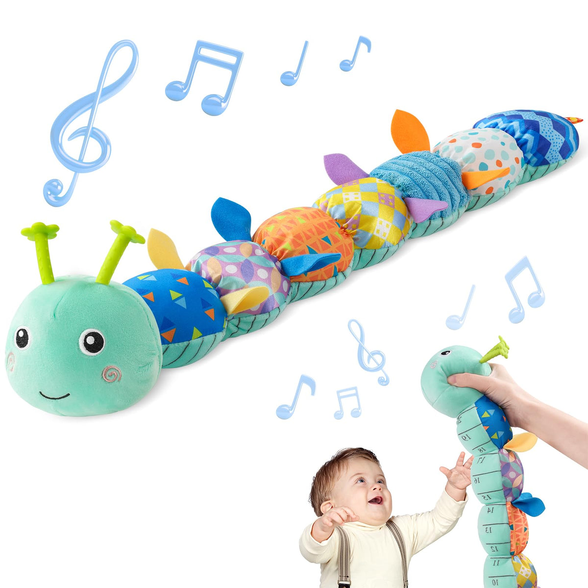 Sumobaby Musical Caterpillar Baby Toys - 3-in-1 Teether, Rattle & Crinkle | 0-12 Months