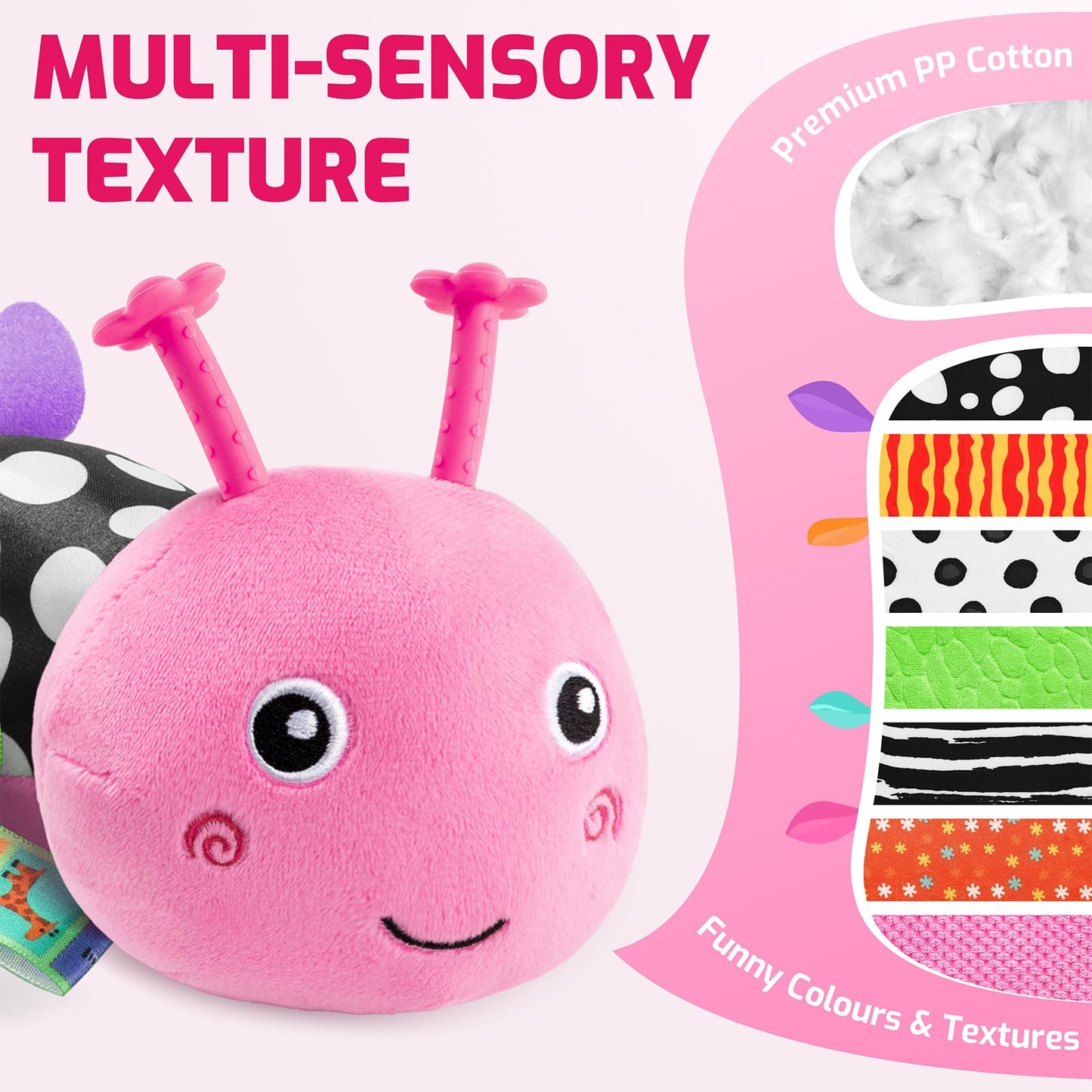 Sumobaby Music Caterpillar Plush Toy – 0-12 Months Sensory Rattle with Mirror