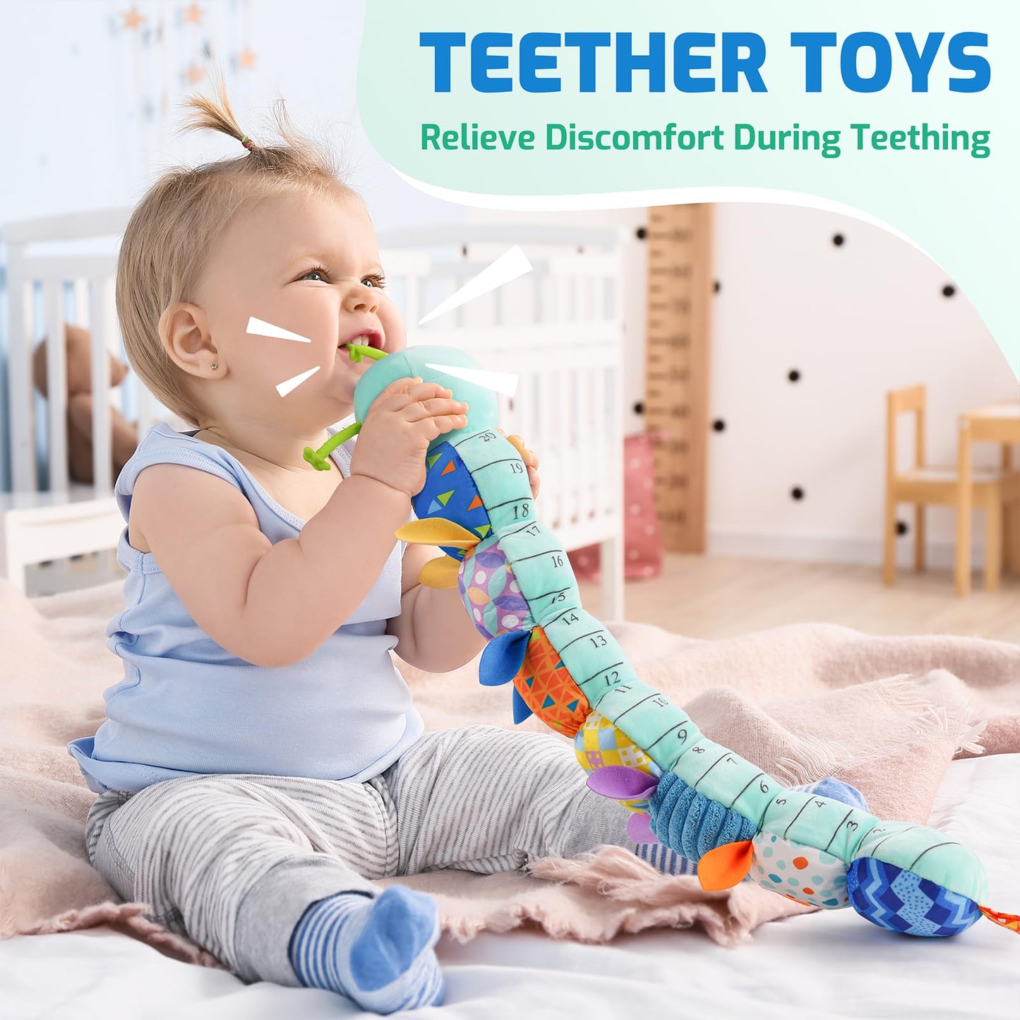 Sumobaby Musical Caterpillar Baby Toys - 3-in-1 Teether, Rattle & Crinkle | 0-12 Months