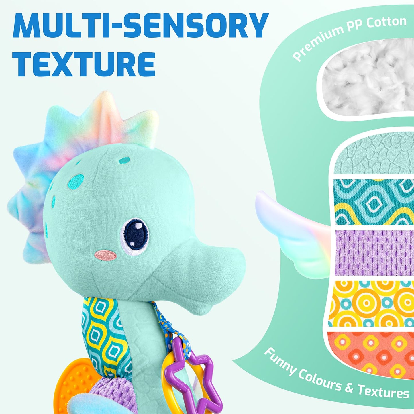 Sumobaby Infant Musical Seahorse Toy – 4-in-1 Tummy Time Activity with Textures, Crinkle, and Rattle