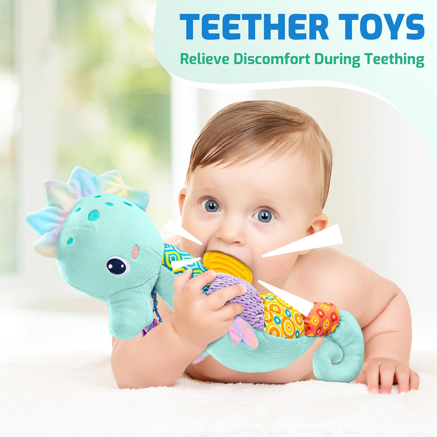 Sumobaby Infant Musical Seahorse Toy – 4-in-1 Tummy Time Activity with Textures, Crinkle, and Rattle