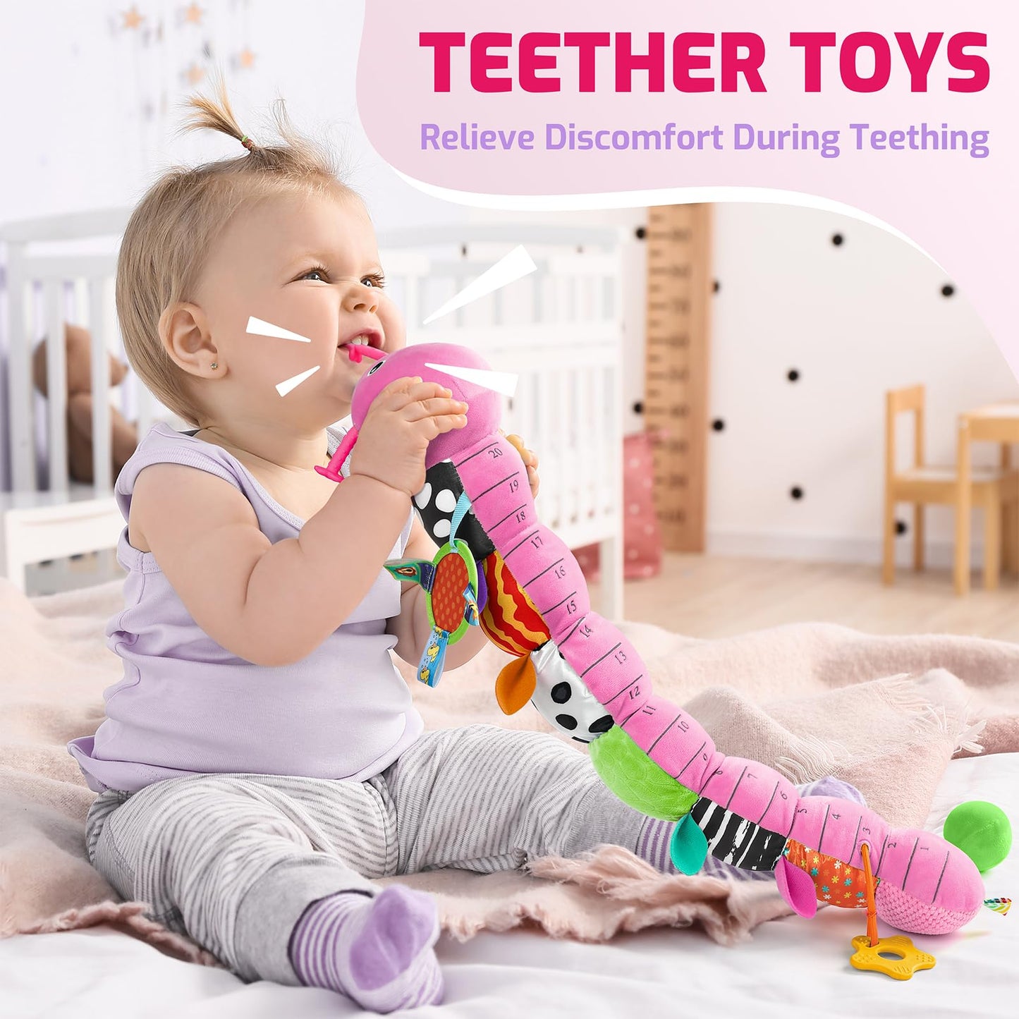 Sumobaby Music Caterpillar Plush Toy – 0-12 Months Sensory Rattle with Mirror