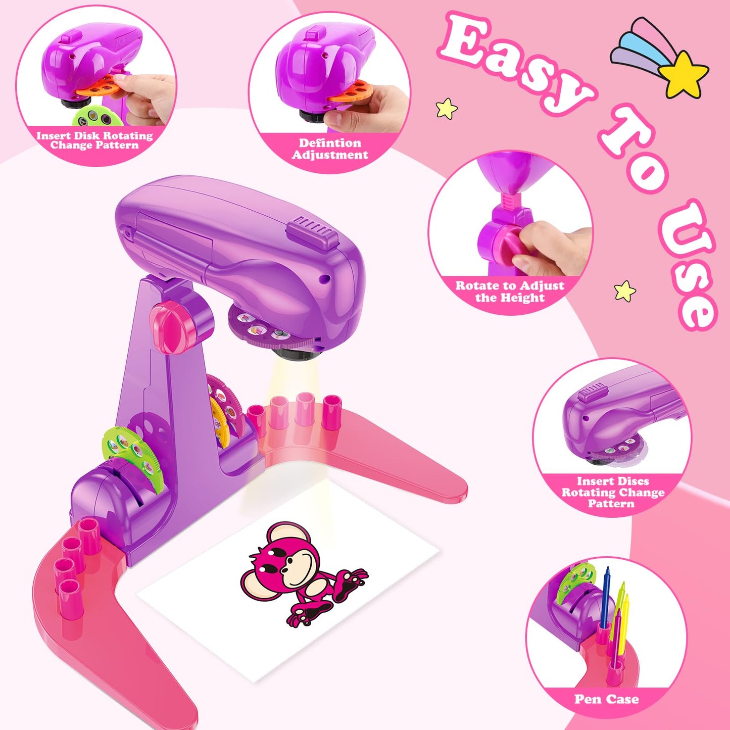 Sumsoltic Drawing Projector for Kids – 72 Patterns Art Kit with Pencils & Crayons (3+)