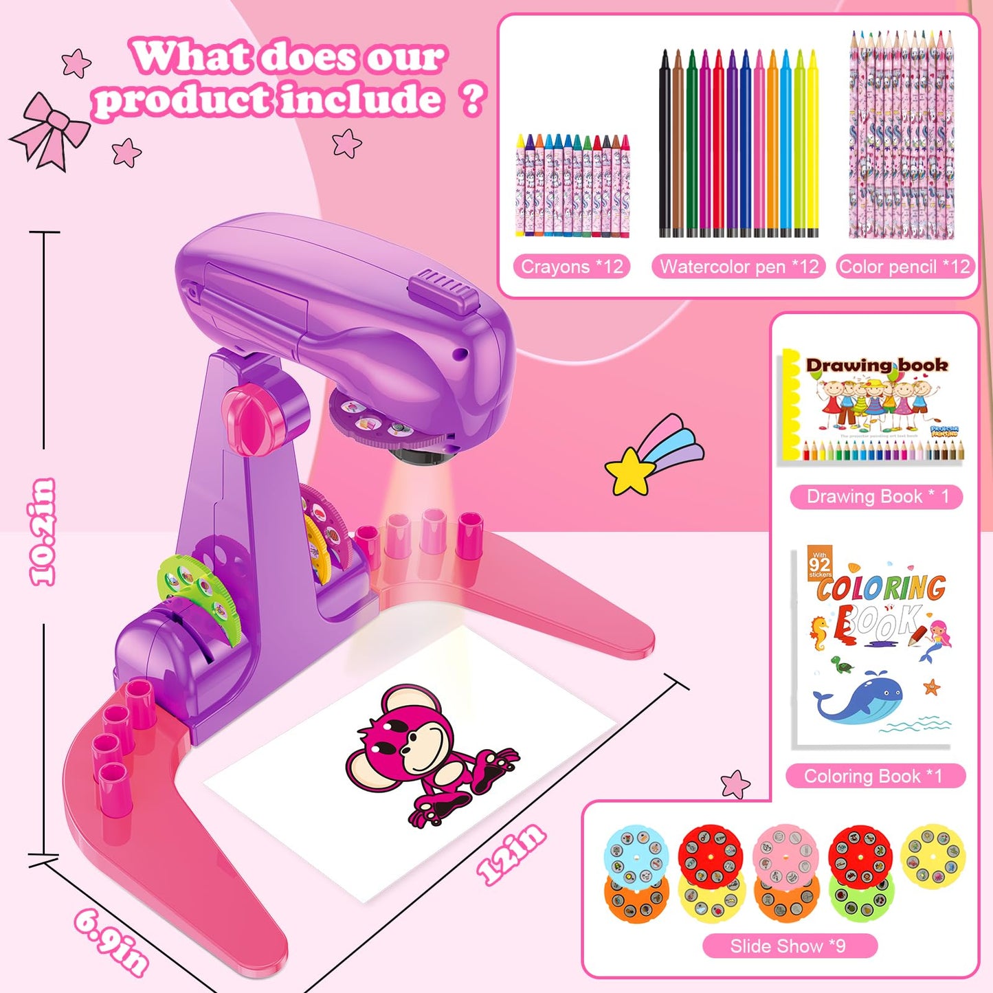 Sumsoltic Drawing Projector for Kids – 72 Patterns Art Kit with Pencils & Crayons (3+)