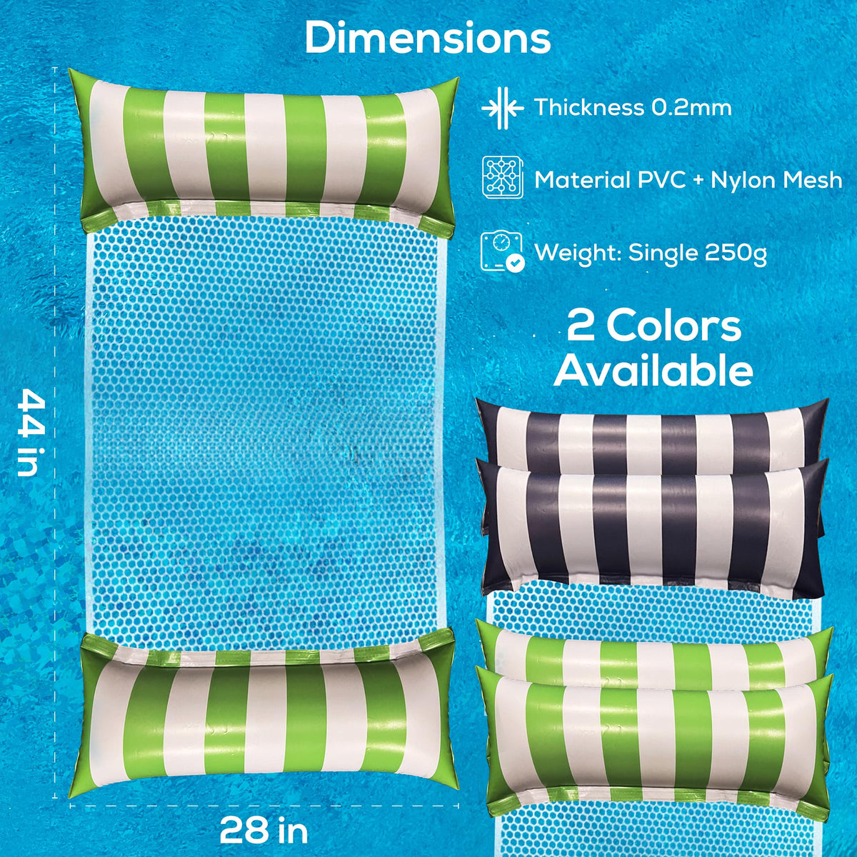 Sun Fun 5-in-1 Inflatable Hammock Pool Float – 2 Pack XL Lime Green & Navy Blue