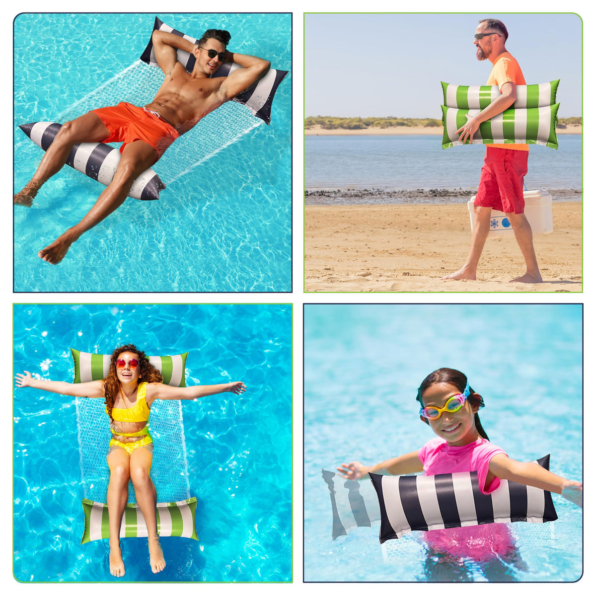 Sun Fun 5-in-1 Inflatable Hammock Pool Float – 2 Pack XL Lime Green & Navy Blue