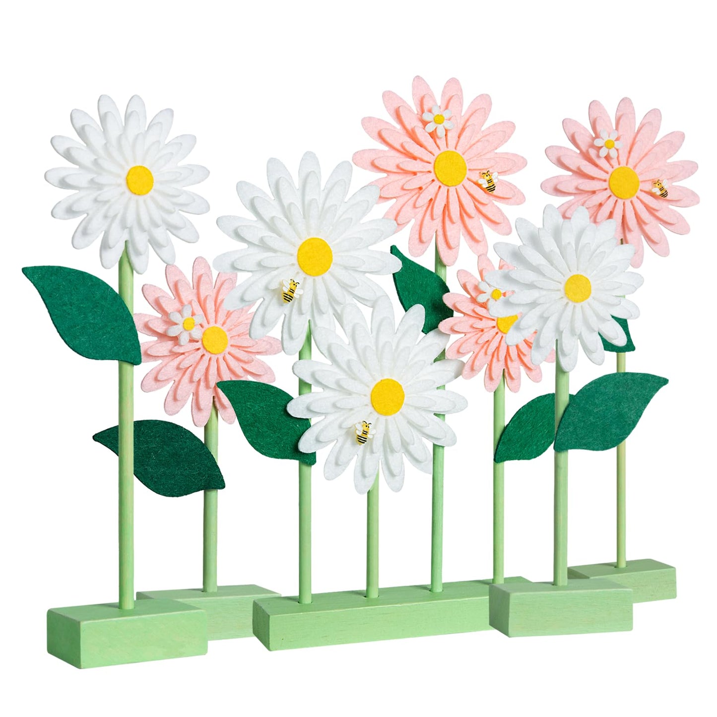 SUNBEAUTY 8PCS Daisy Felt Table Centerpieces – Pink & White Floral Party Decor