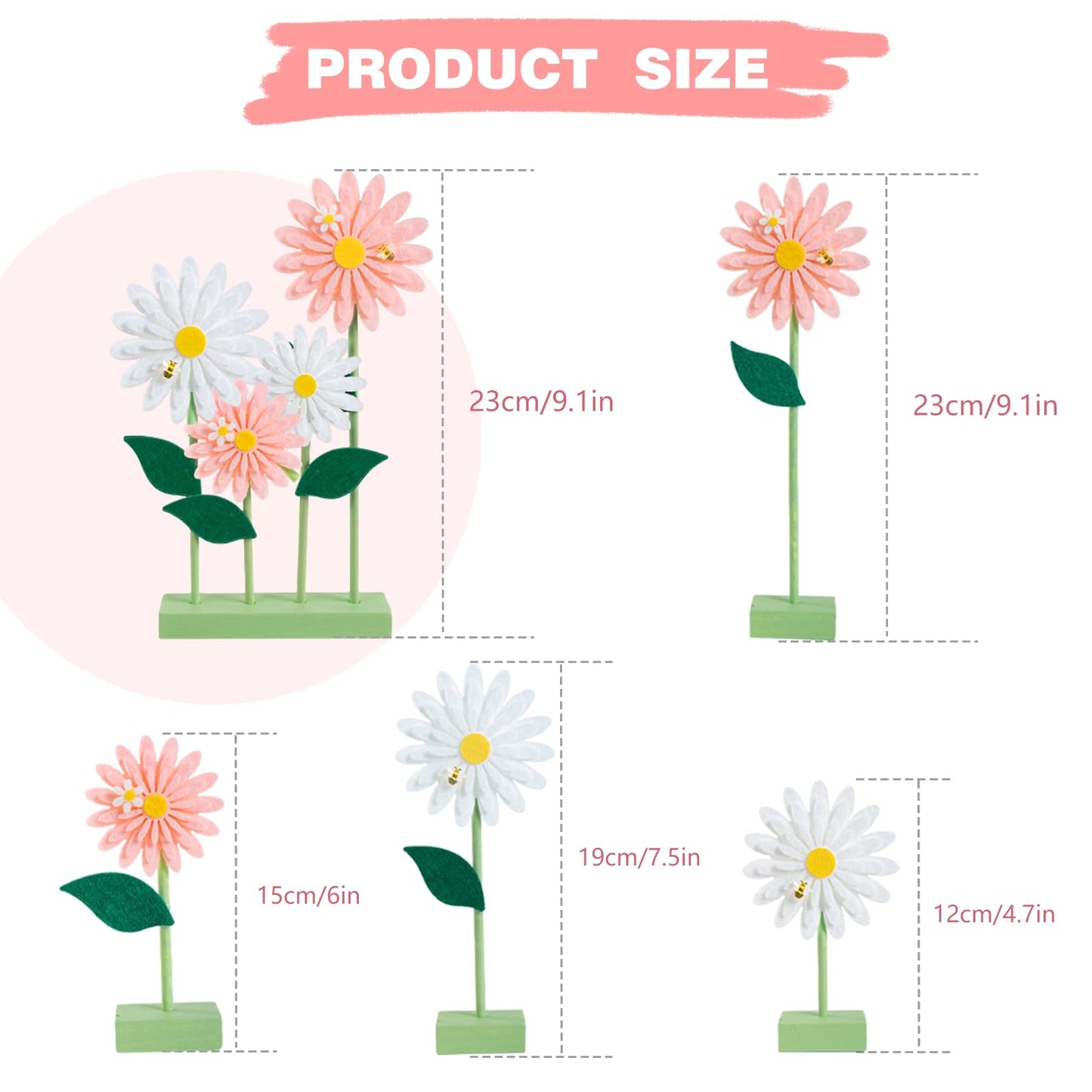 SUNBEAUTY 8PCS Daisy Felt Table Centerpieces – Pink & White Floral Party Decor