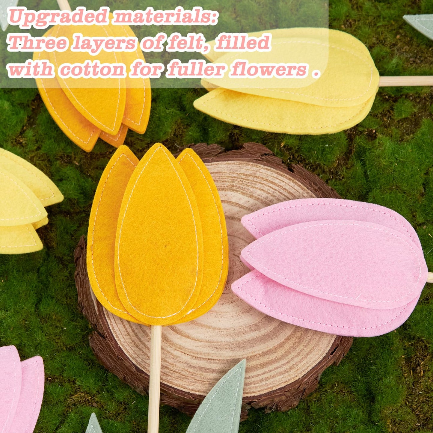 SUNBEAUTY 6Pcs Spring Tulips Felt Centerpiece – Easter Table Decor (Pink, Yellow, Orange)