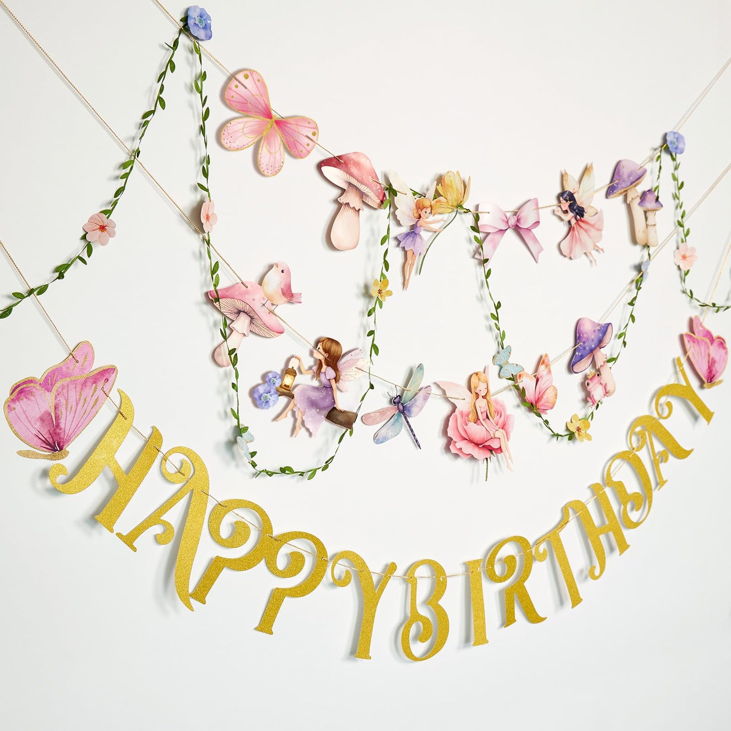 SUNBEAUTY Fairy Birthday Banner – Floral Garden Party Decor for Girls & Baby Showers